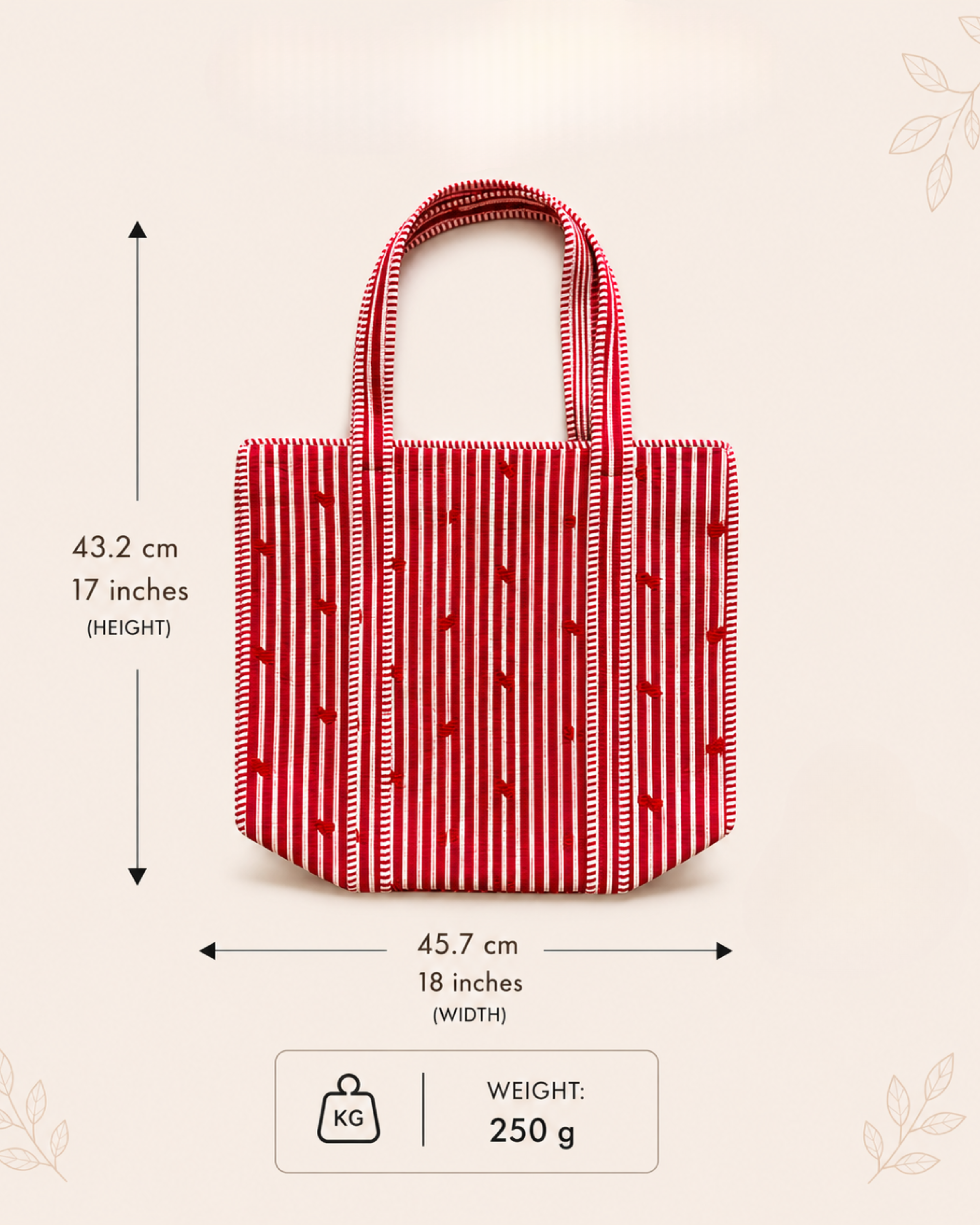 Red Stripe Red Heart Quilted Canvas Tote Bag | Handcrafted Cotton Shoulder Bag with Inner Pocket | Gulabi Craft