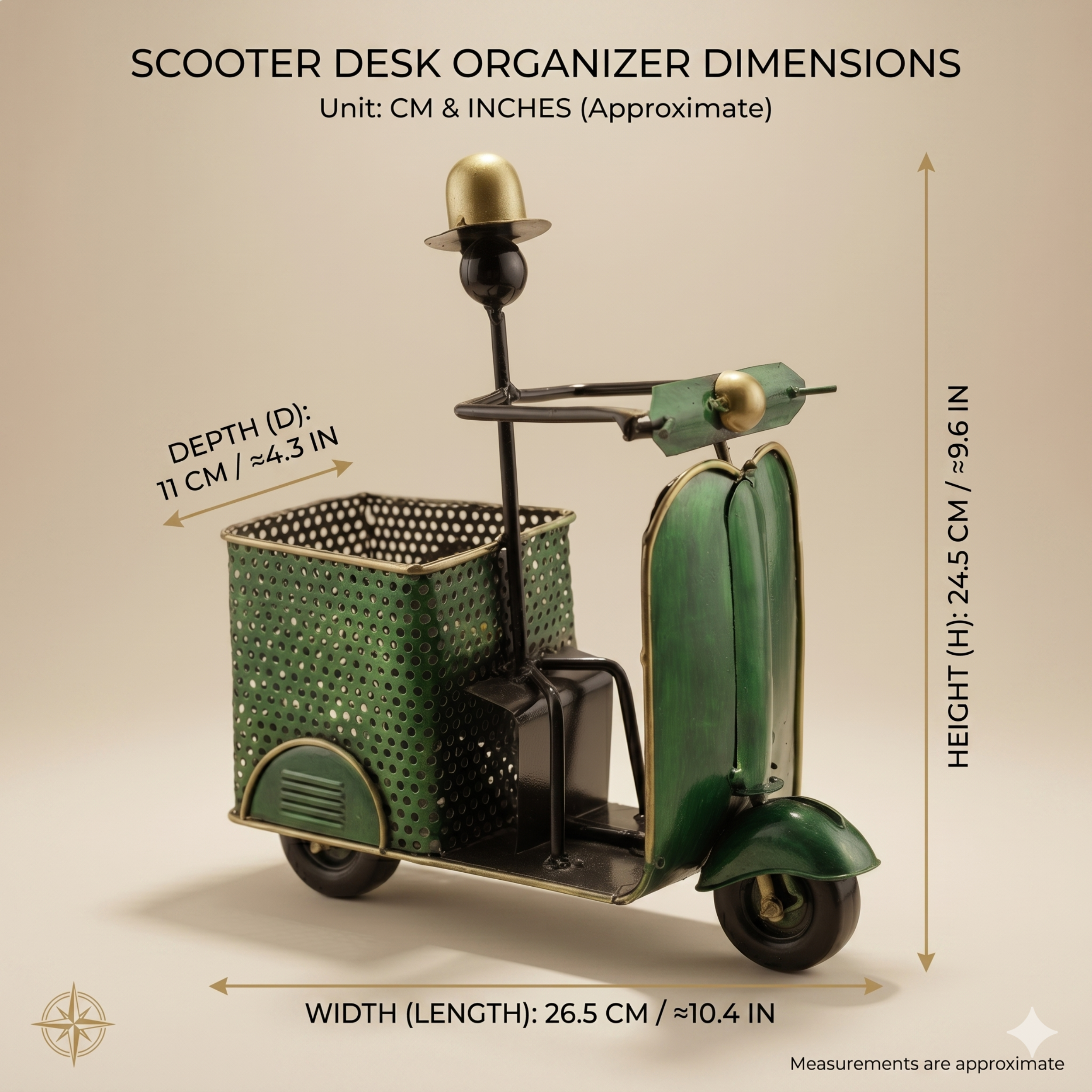 Handmade Metal Scooter Table Clock – Vintage Home Decor