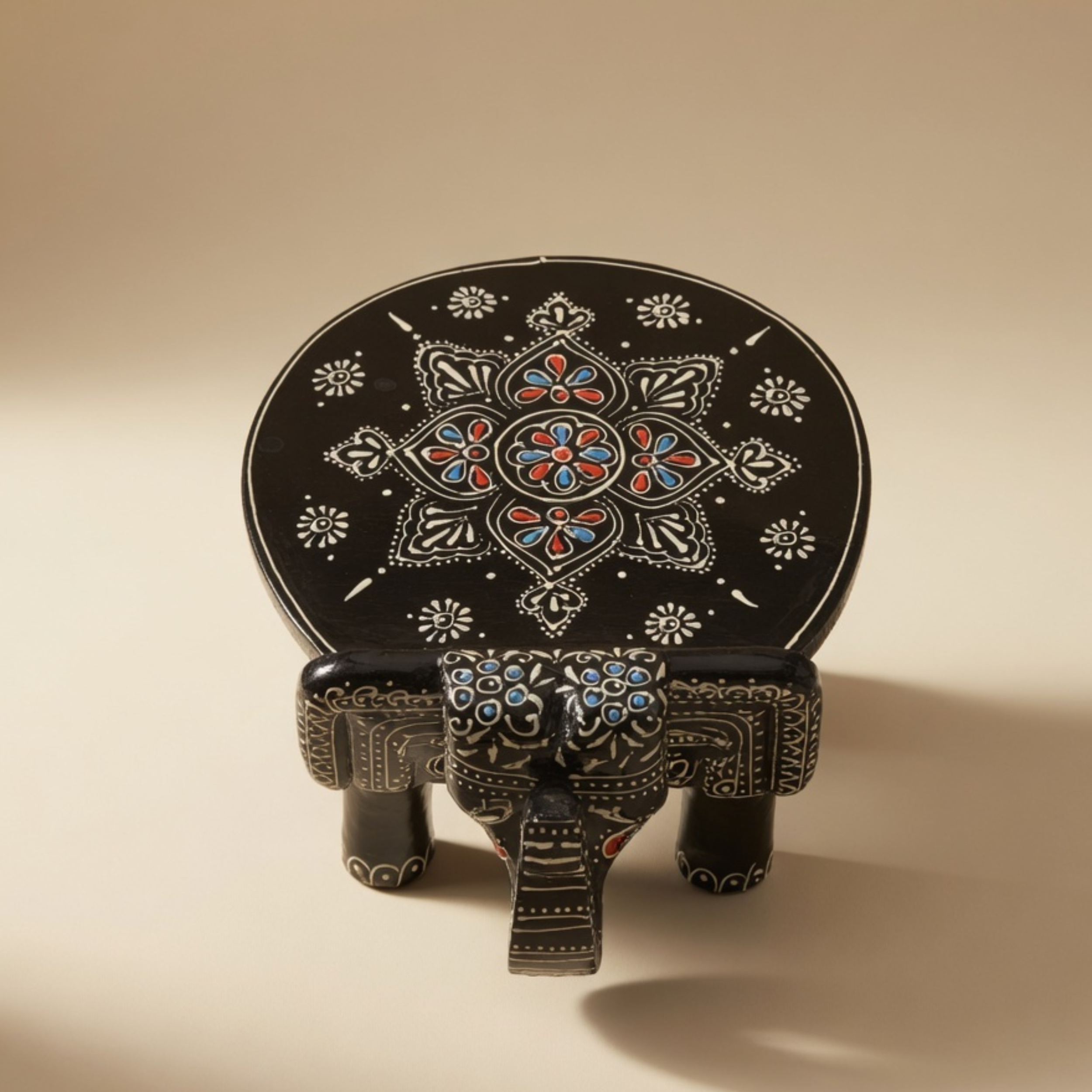 Gulabi Craft Handcrafted Wooden Elephant Stool (8-Inch) – Traditional Indian Painted Decorative Accent & Side Table
