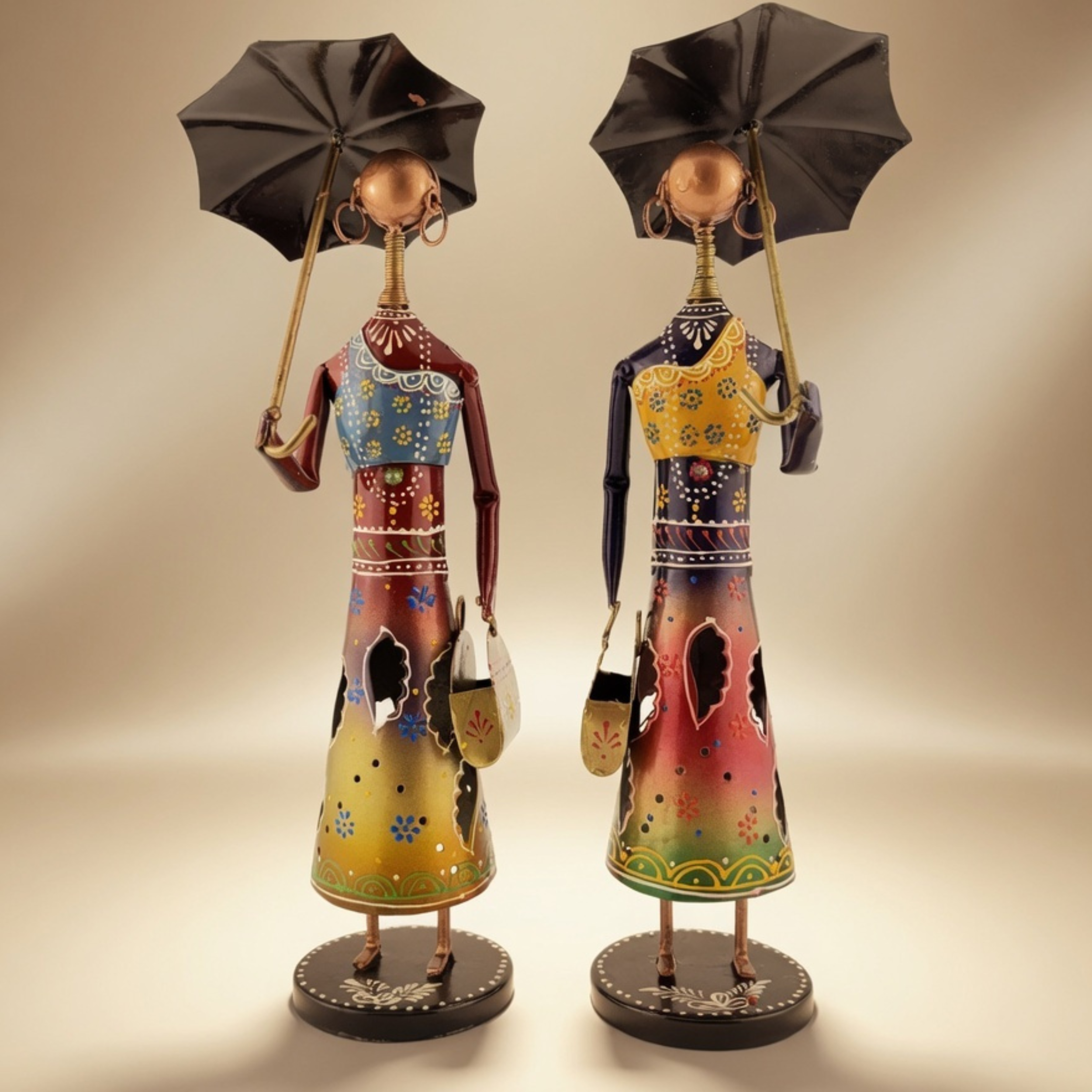 Handmade Metal Couple Showpiece Set – Tribal Home Decor Figurines