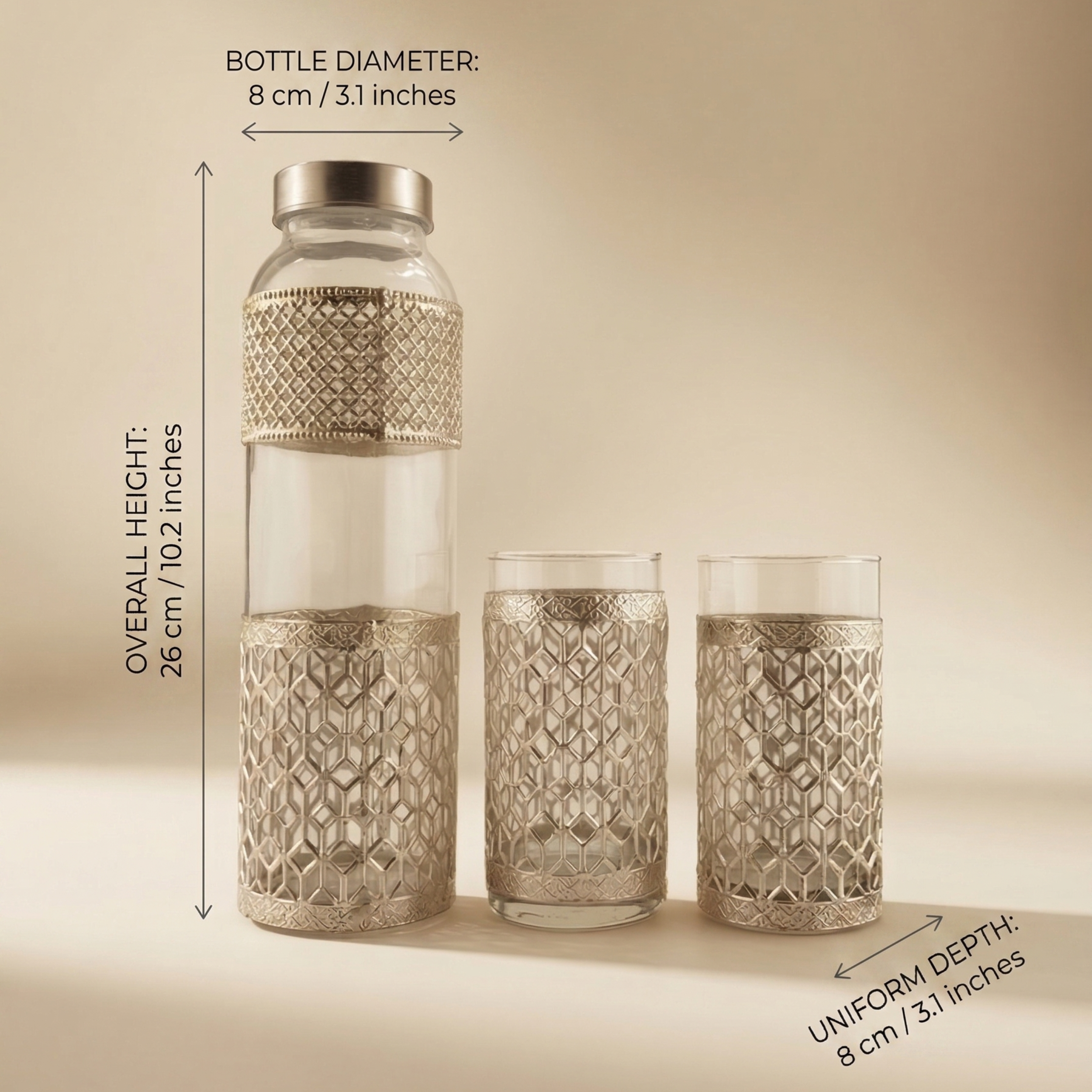Luxury Glass Bottle & Tumbler Set | Premium Drinkware with Metal Holder