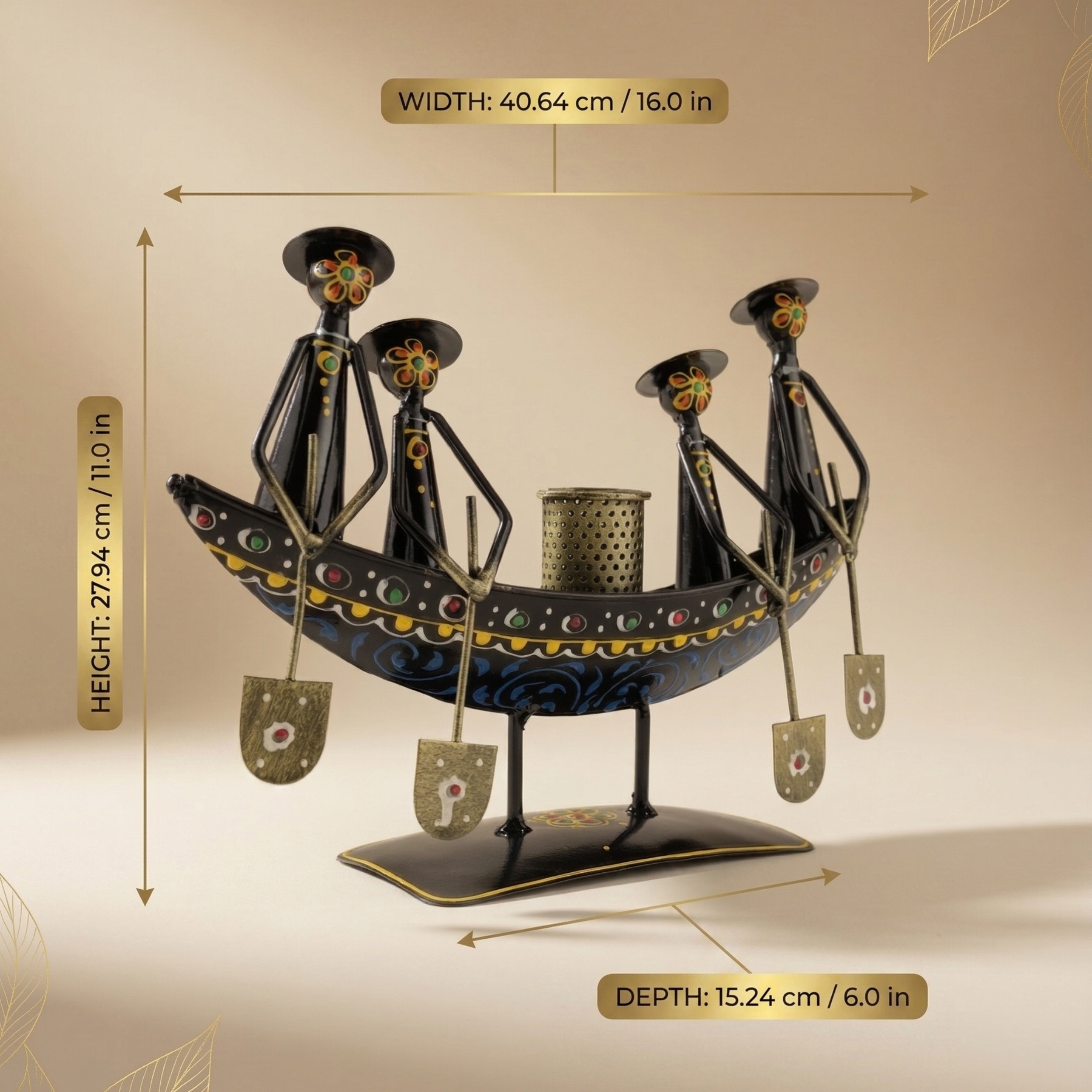 Handcrafted Metal Boat Pan Stand with Candle Holder – Tribal Ethnic Home Decor