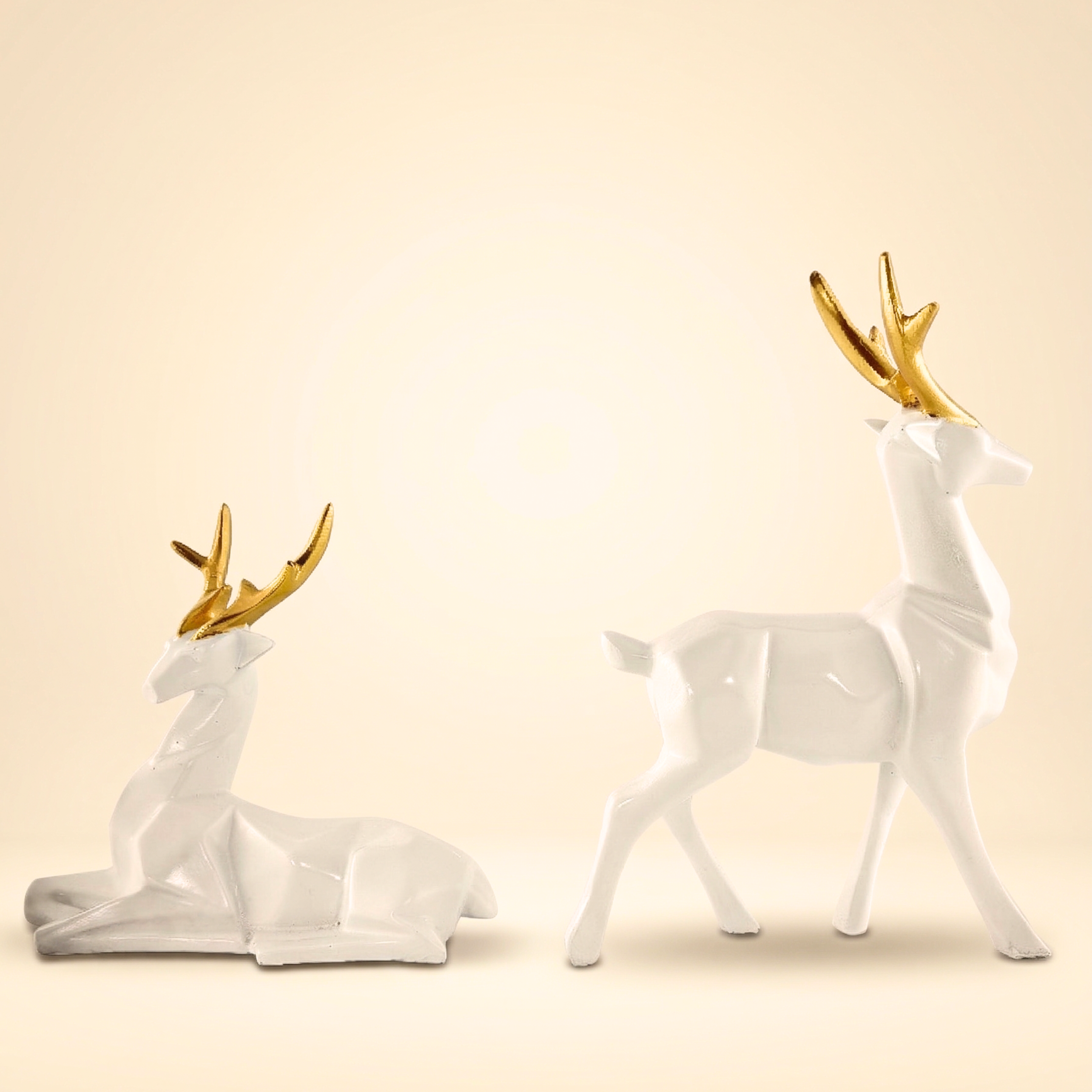 Modern White & Gold Deer Figurine Set – Luxury Home Decor Accent