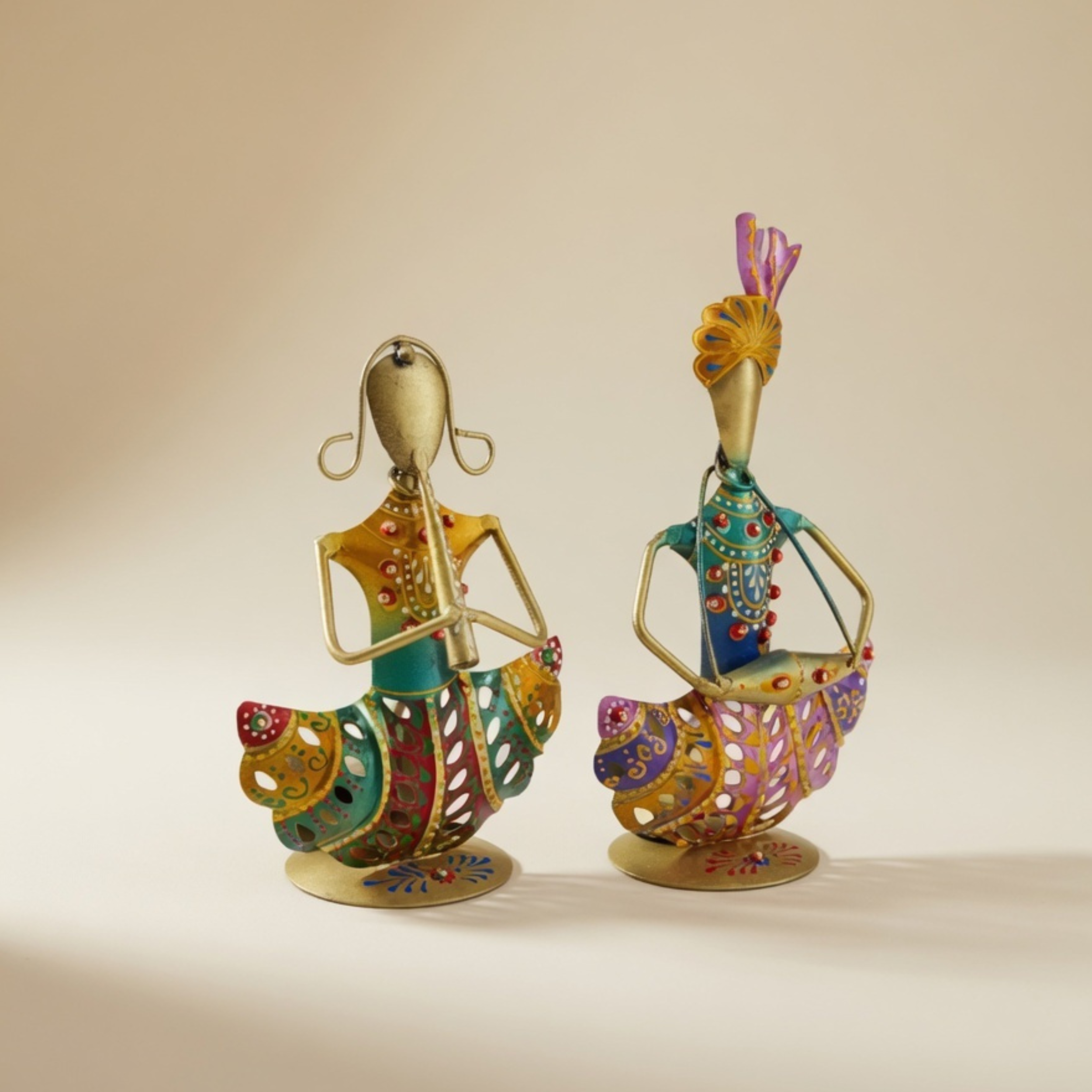 Handmade Metal Musician Figurine Set – Traditional Home Decor