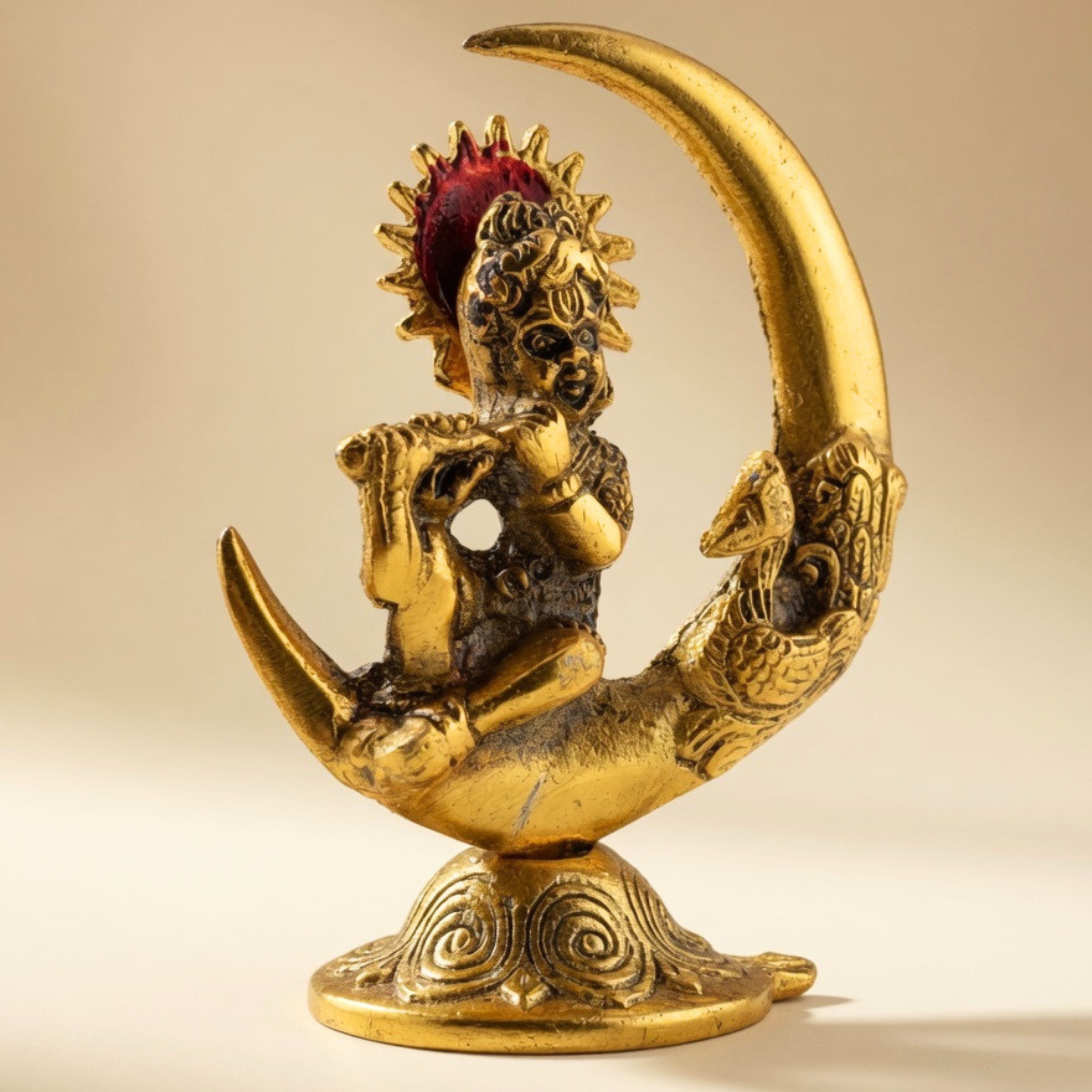 Handmade Metal Krishna Sitting on Moon with Peacock – Vintage Spiritual Home Decor | Gulabi Craft