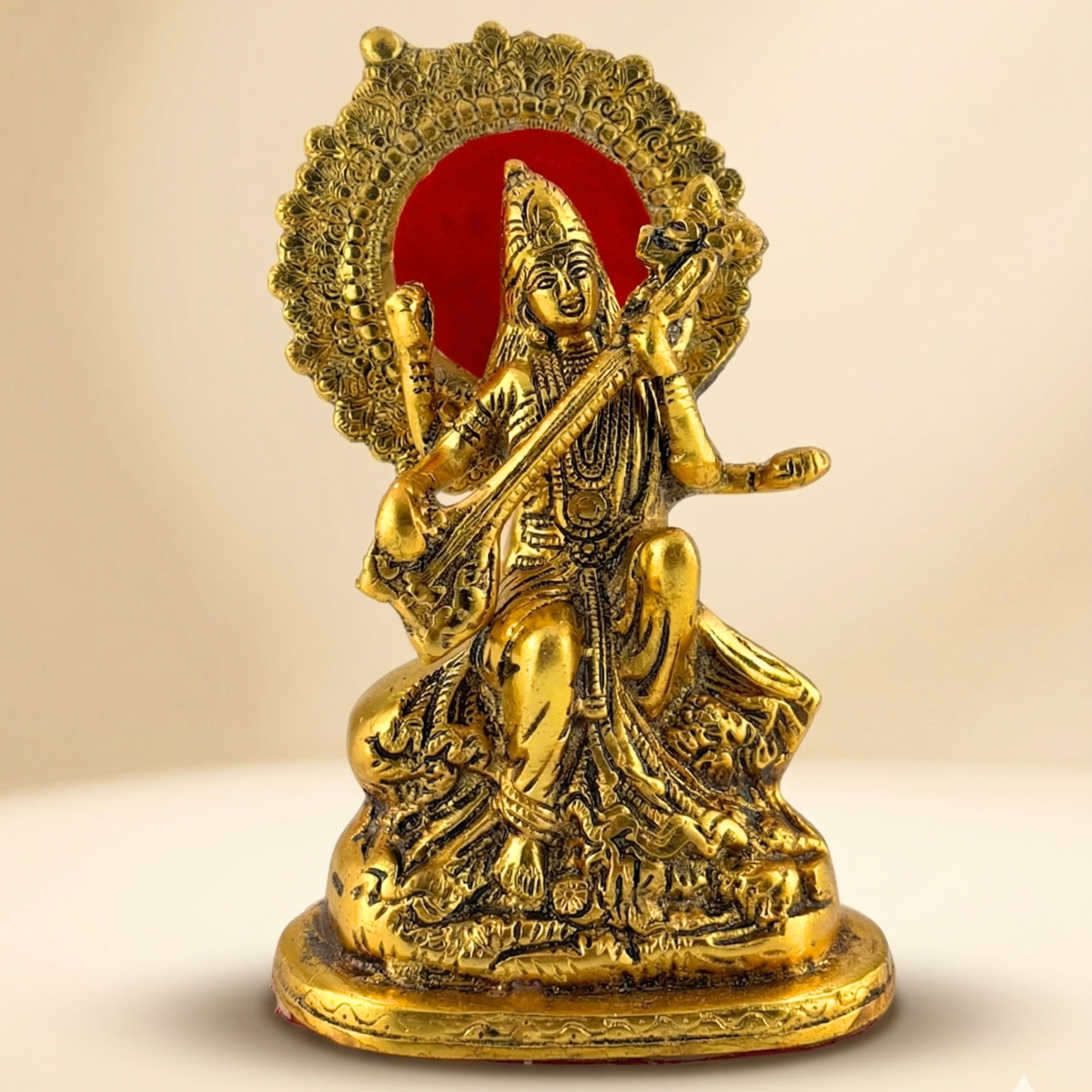 Gulabi Craft Handcrafted Saraswati Maa Idol – Antique Gold Metal Statue for Pooja Room, Study Decor & Gifting