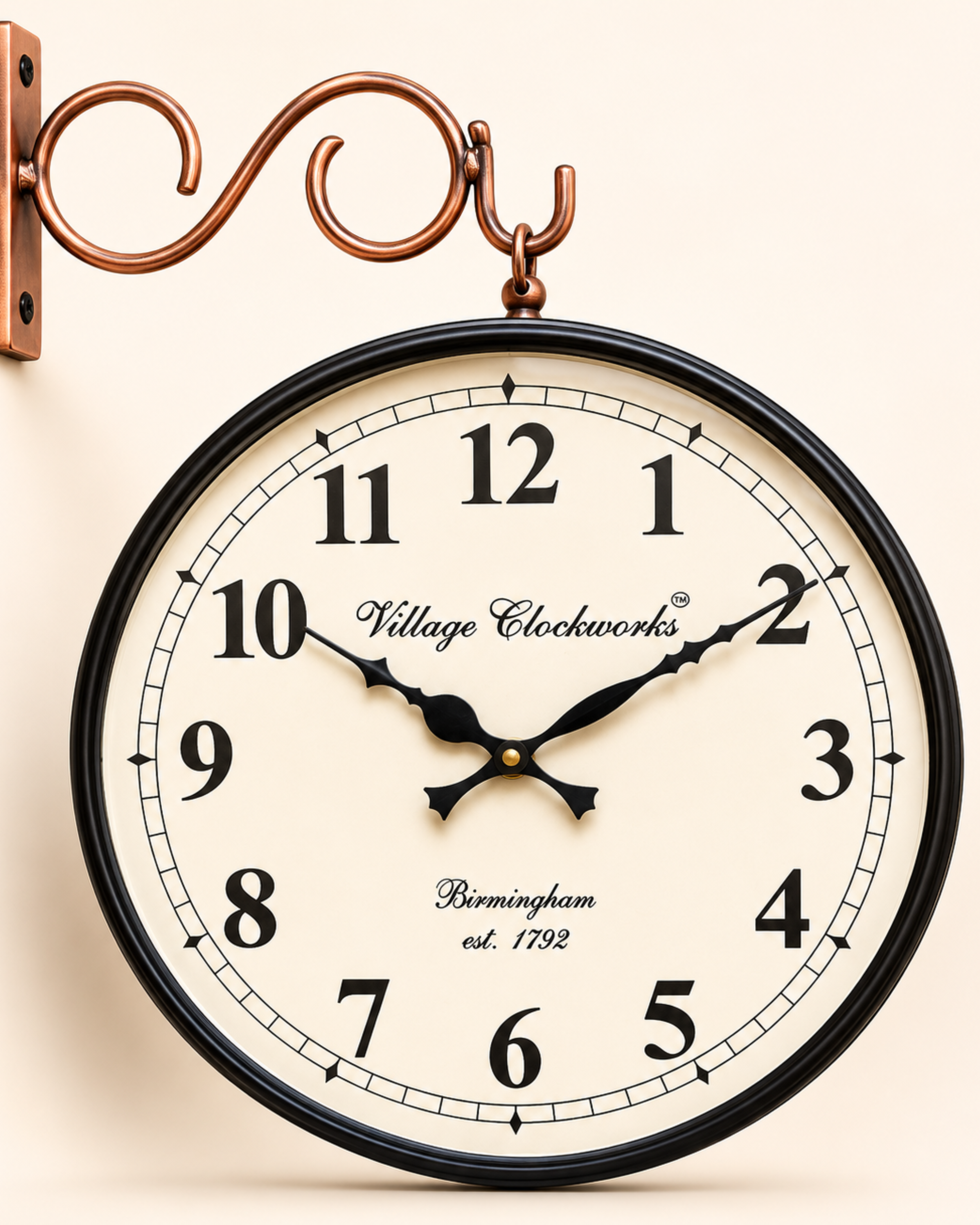 8 Inch Double Face Retro Wall Clock | Antique Embossed Metal Silent Station Clock for Living Room | Gulabi Craft