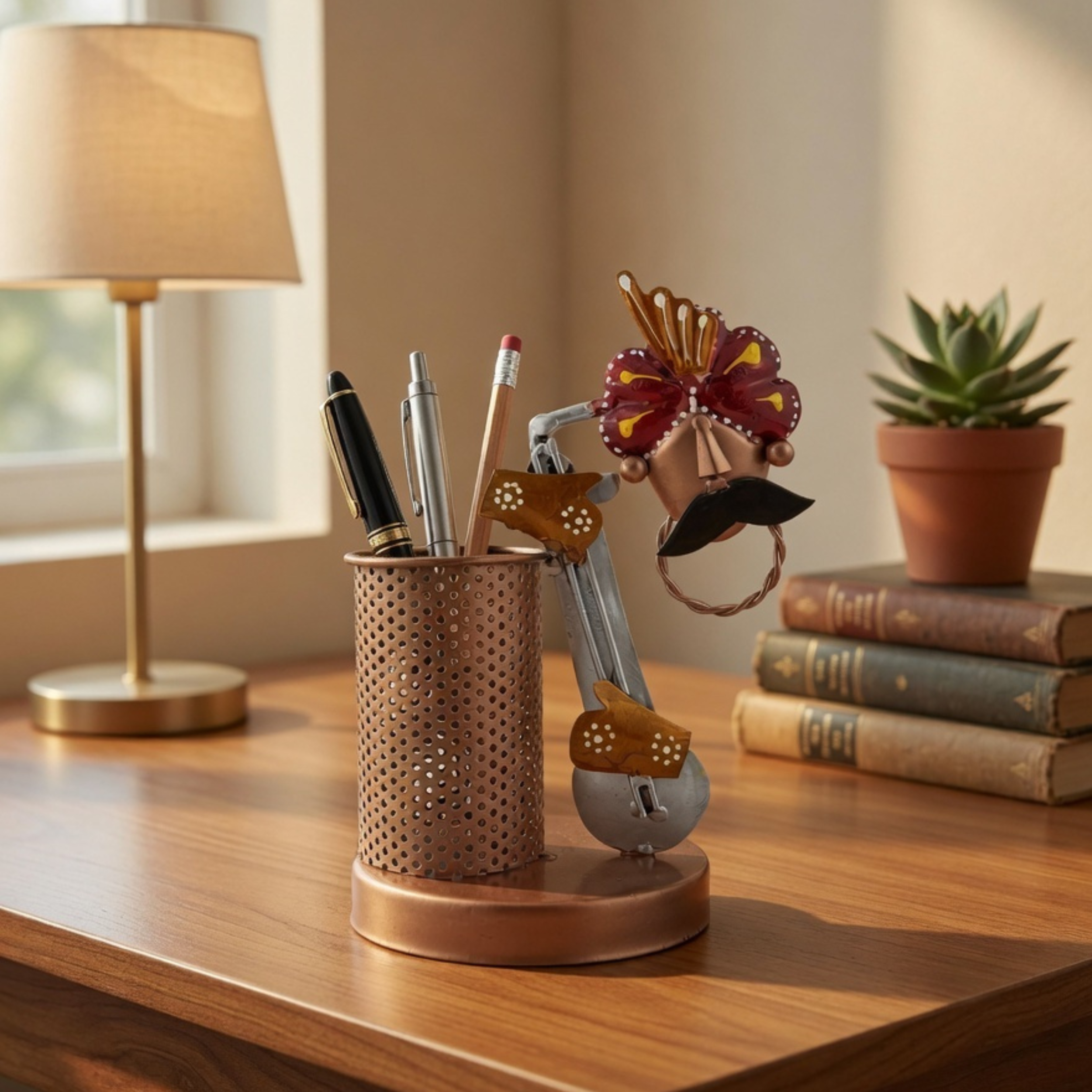 Handmade Metal Pen Stand – Musician Desk Organizer | Decorative Office Decor