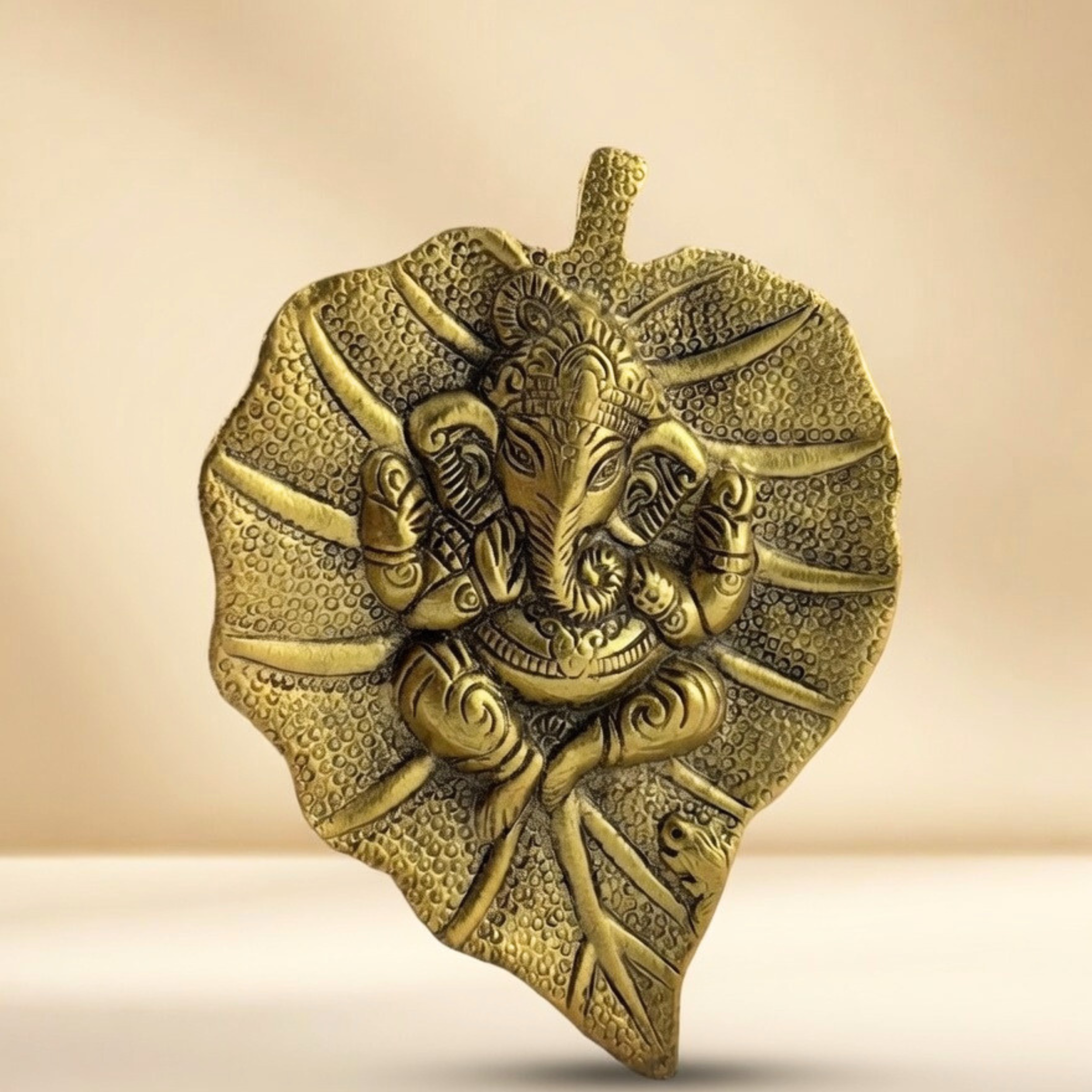 Gulabi Craft Handcrafted Metal Patta Ganesha Wall Hanging – Golden Leaf Idol for Home Decor & Gifting