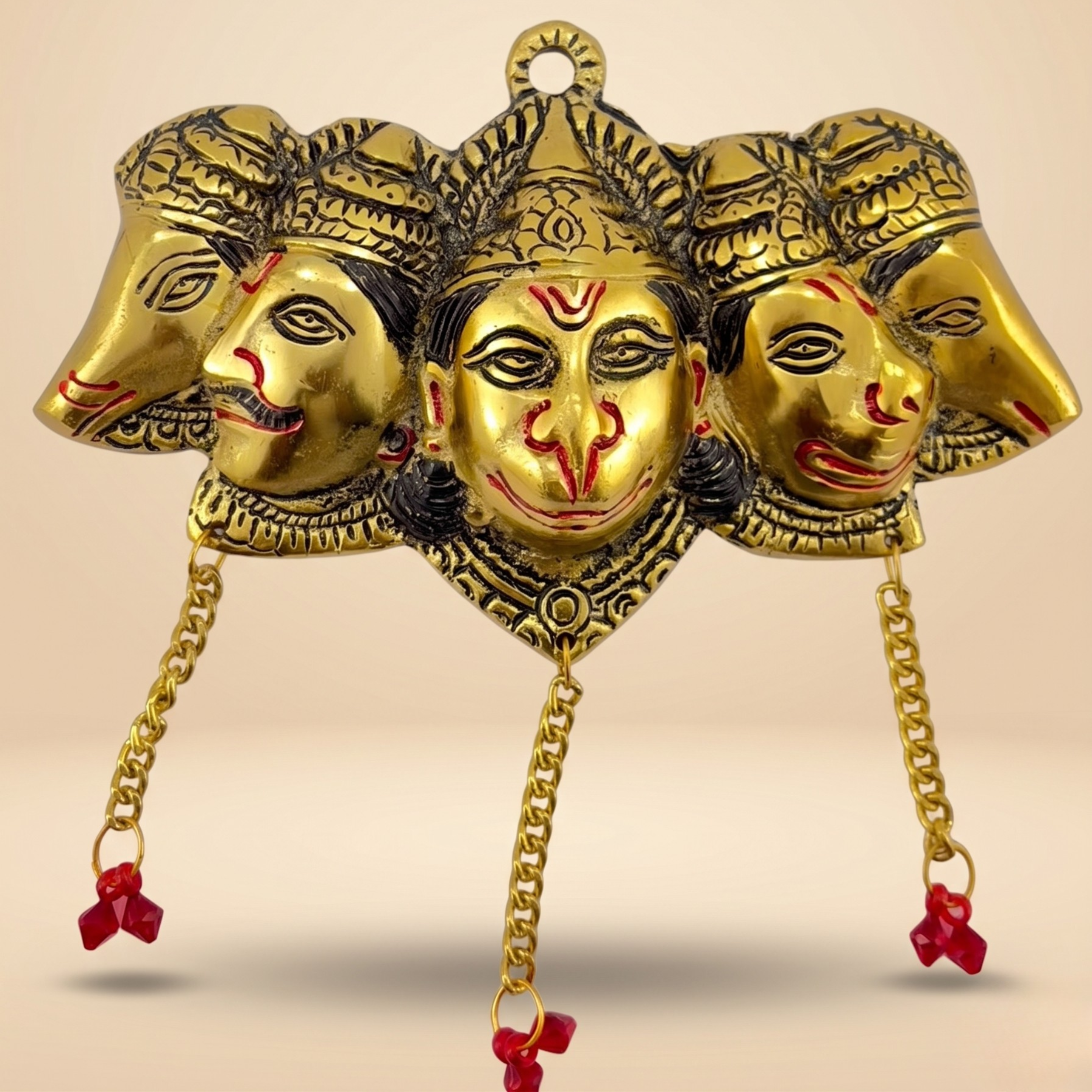 Handcrafted Panchmukhi Hanuman Wall Hanging – Antique Gold Metal Vastu Decor Spiritual Gift Item | Gulabi Craft