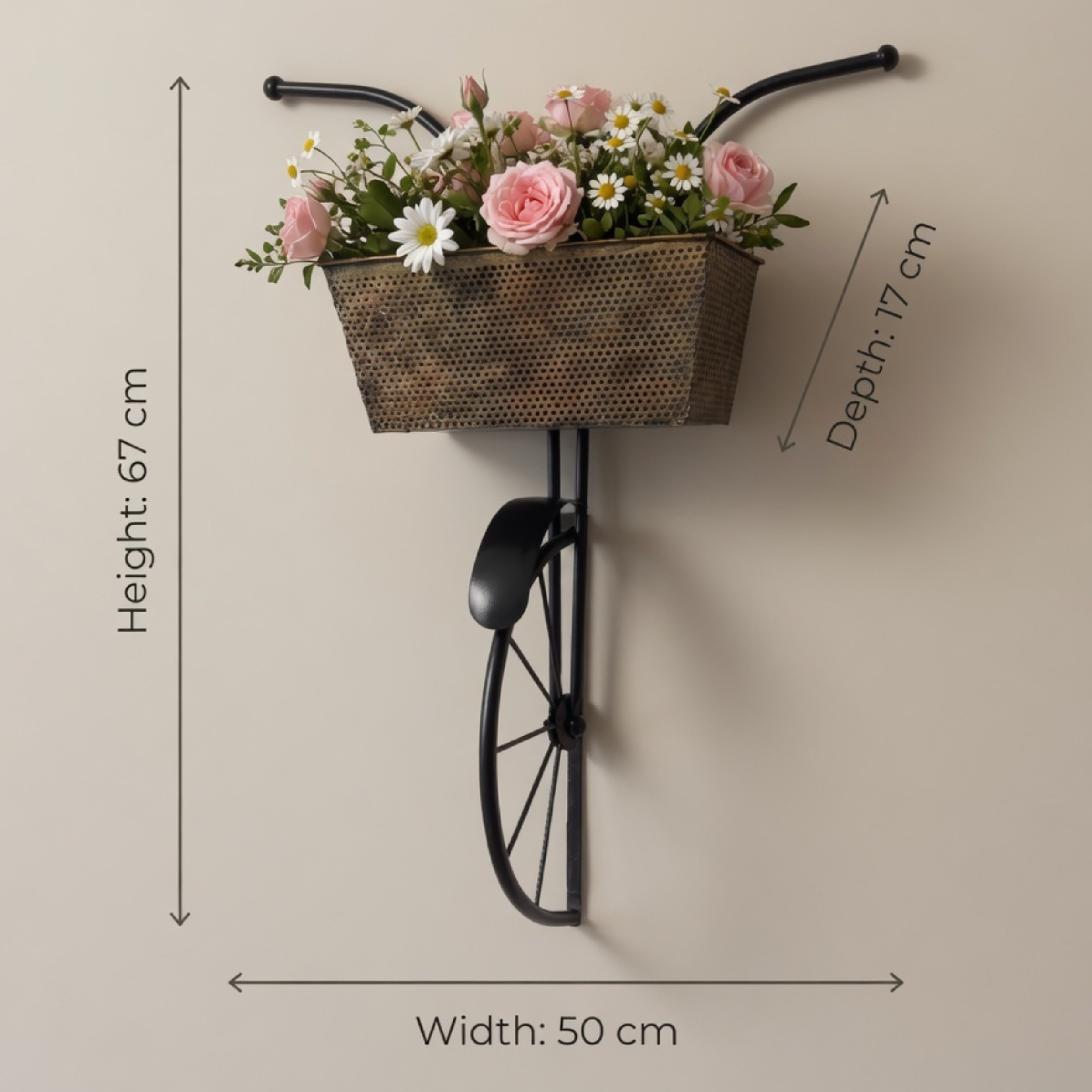 Handcrafted Vintage Cycle Wall Planter – Big Metal Bicycle Basket for Home & Balcony Decor | Gulabi Craft