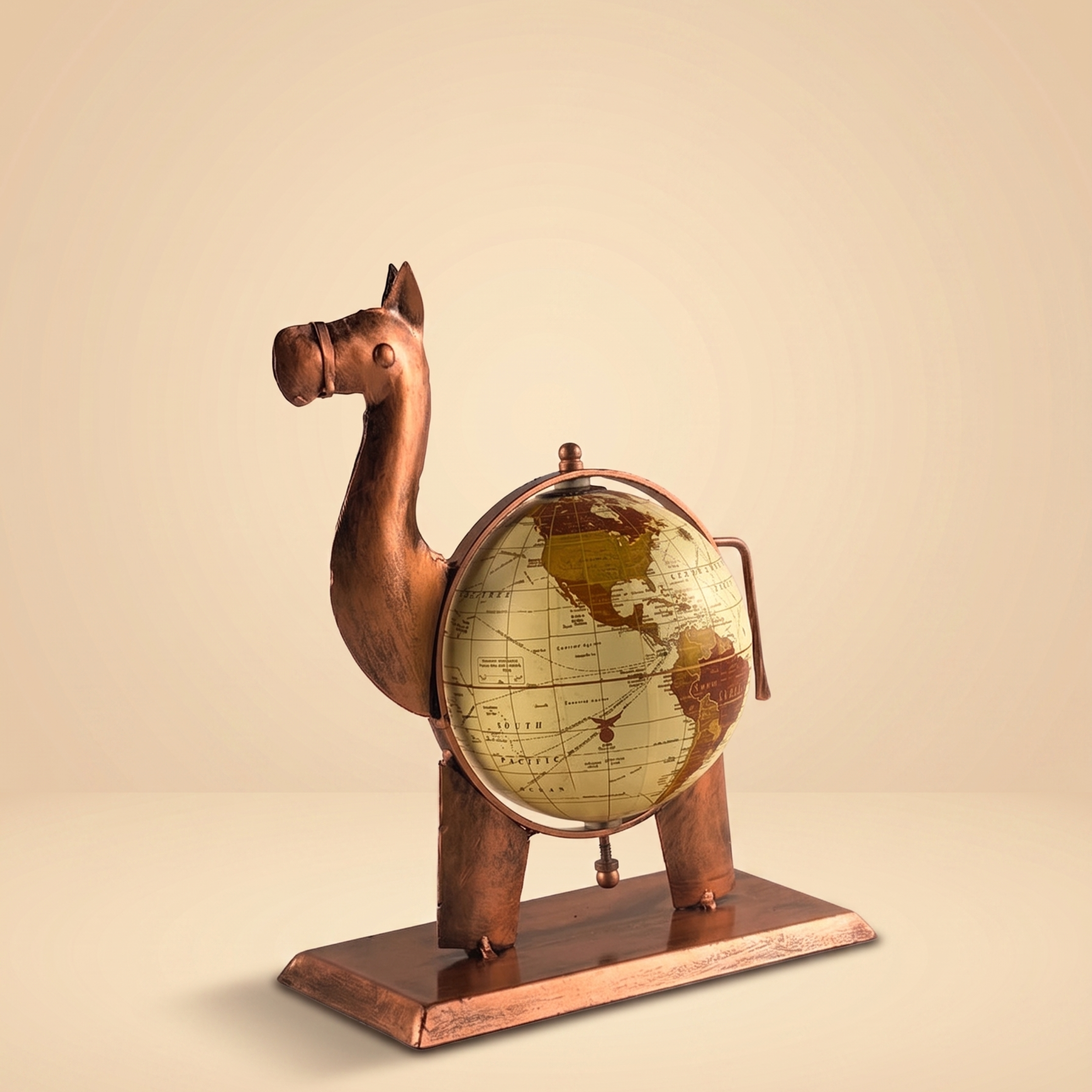 Handmade Camel Globe Showpiece – Vintage World Map Decor for Home & Office | Gulabi Craft