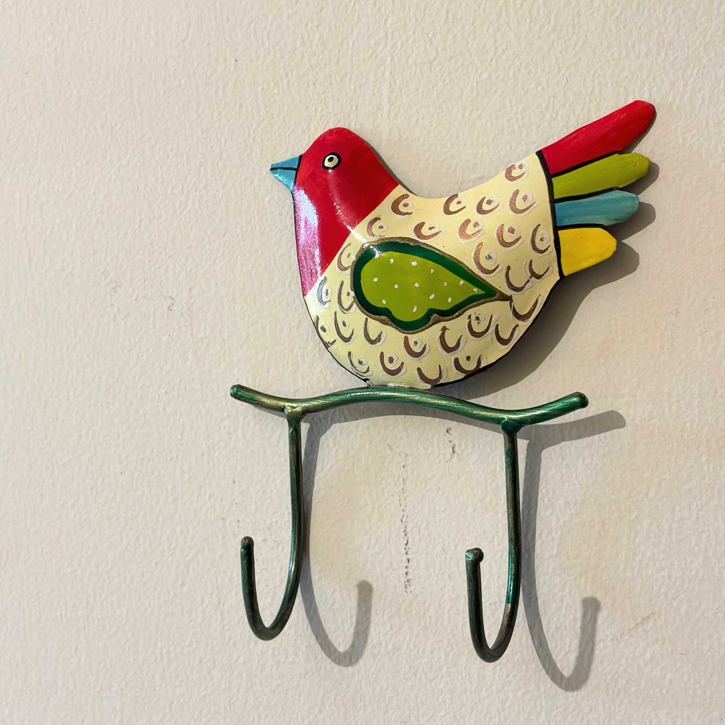 Handcrafted Multicolour Bird Key Holder – Metal Wall Hook for Entryway Decor & Gifting | Gulabi Craft