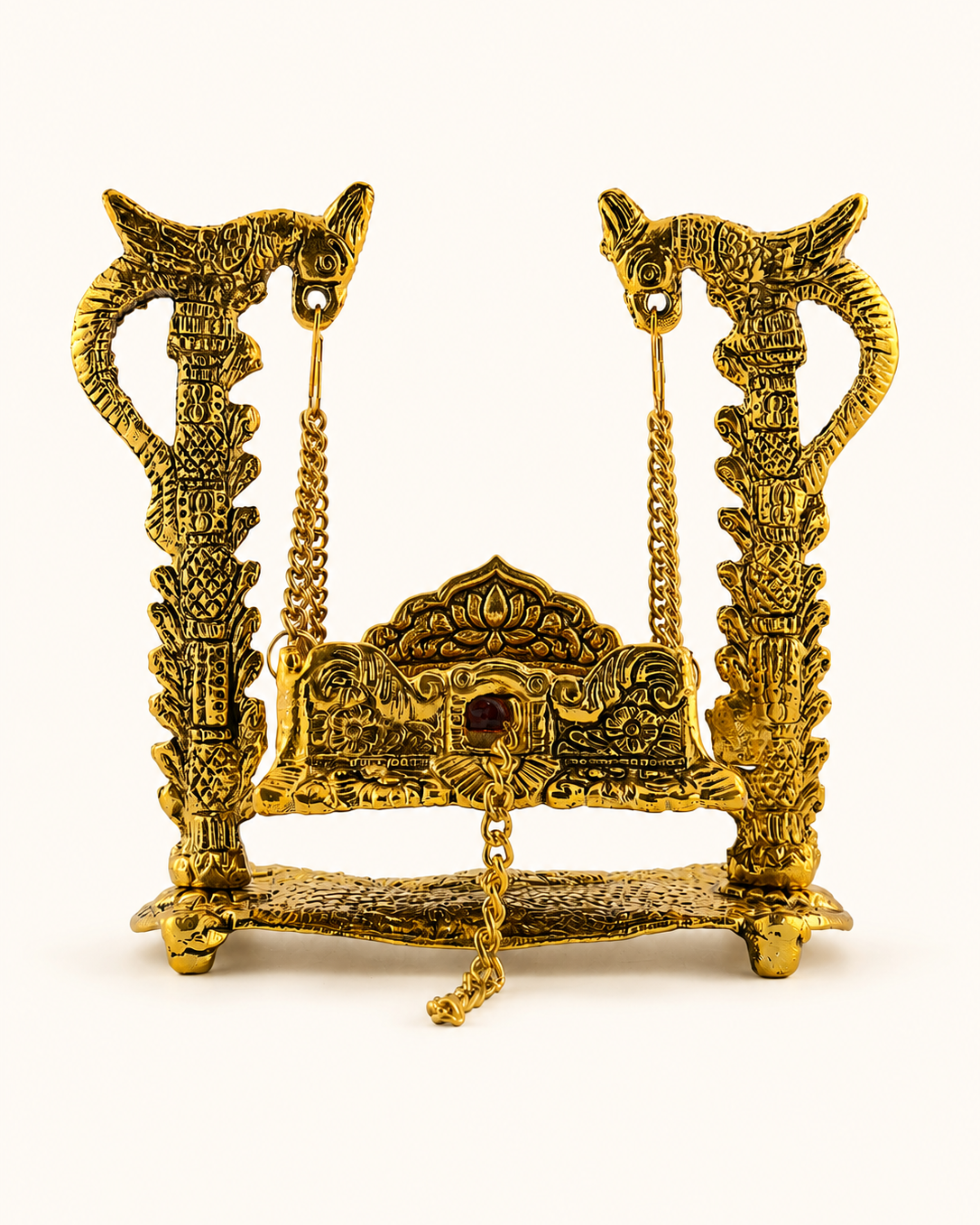 Gulabi Craft Handcrafted Parrot Krishna Jhula – Golden Laddu Gopal Swing Idol for Pooja Decor & Premium Gift Item