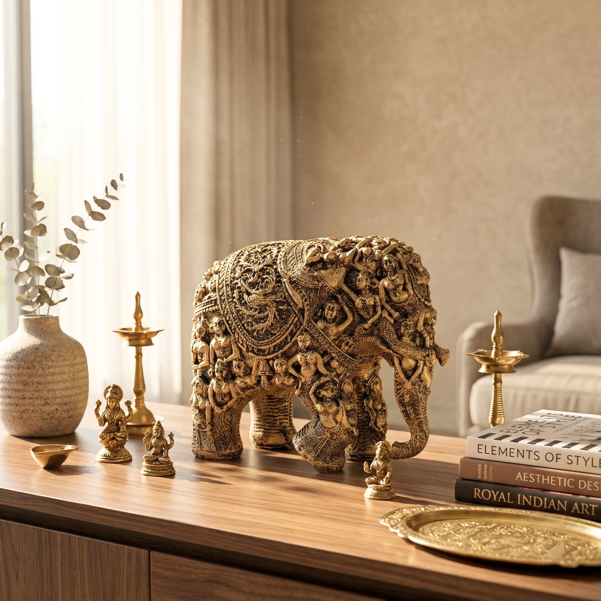 Handcrafted Royal Elephant Decor Statue – Luxury Indian Home Accent
