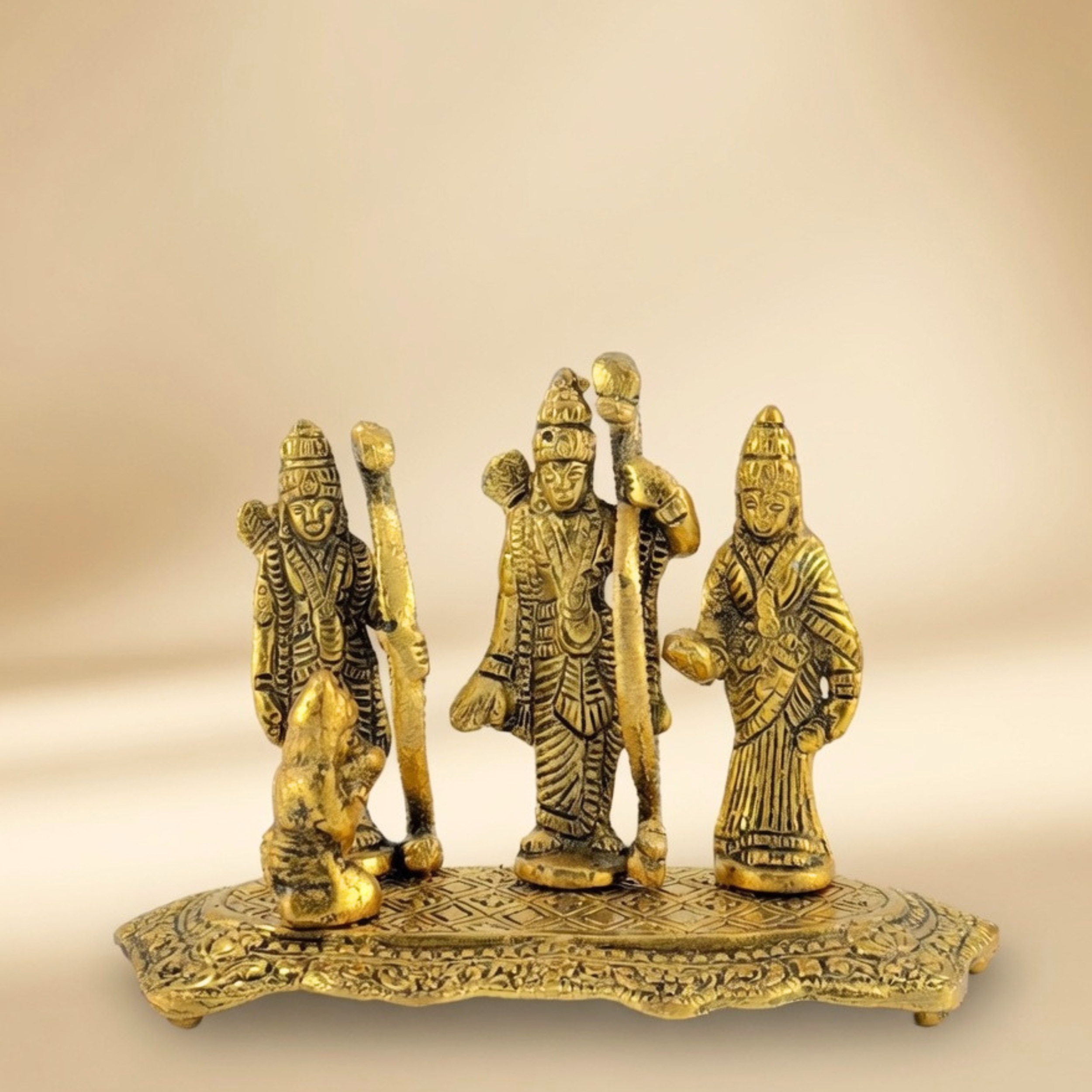 Handcrafted Ram Darbar Idol (Classic Edition) – Antique Gold Metal Statue for Pooja & Home Decor | Gulabi Craft