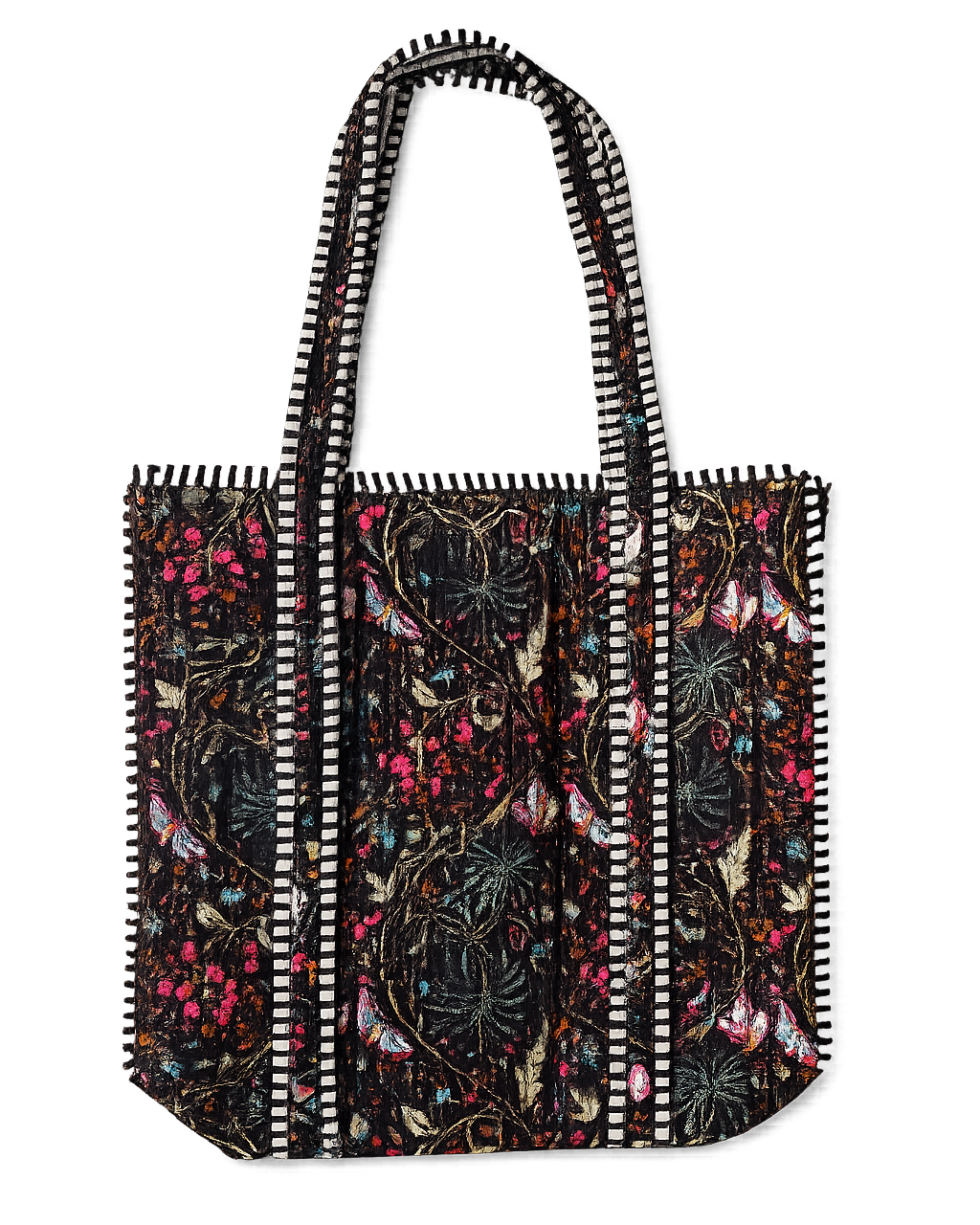 Handmade Quilted Tote Bag - Premium Floral Butterfly Print Shoulder Bag for Travel & Gifting | Gulabi Craft