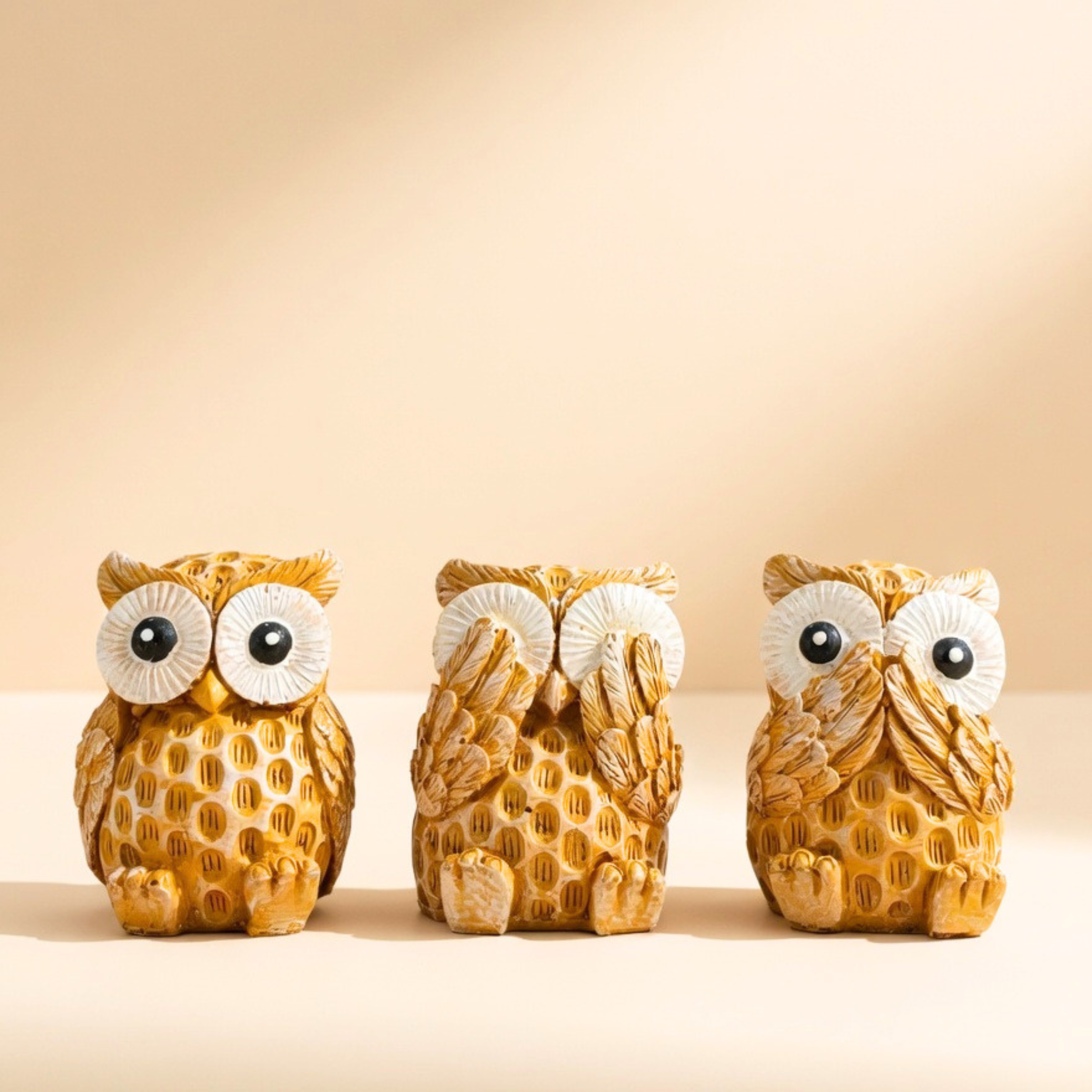 Handmade Owl Figurine Set – Cute Resin Home Decor Showpiece