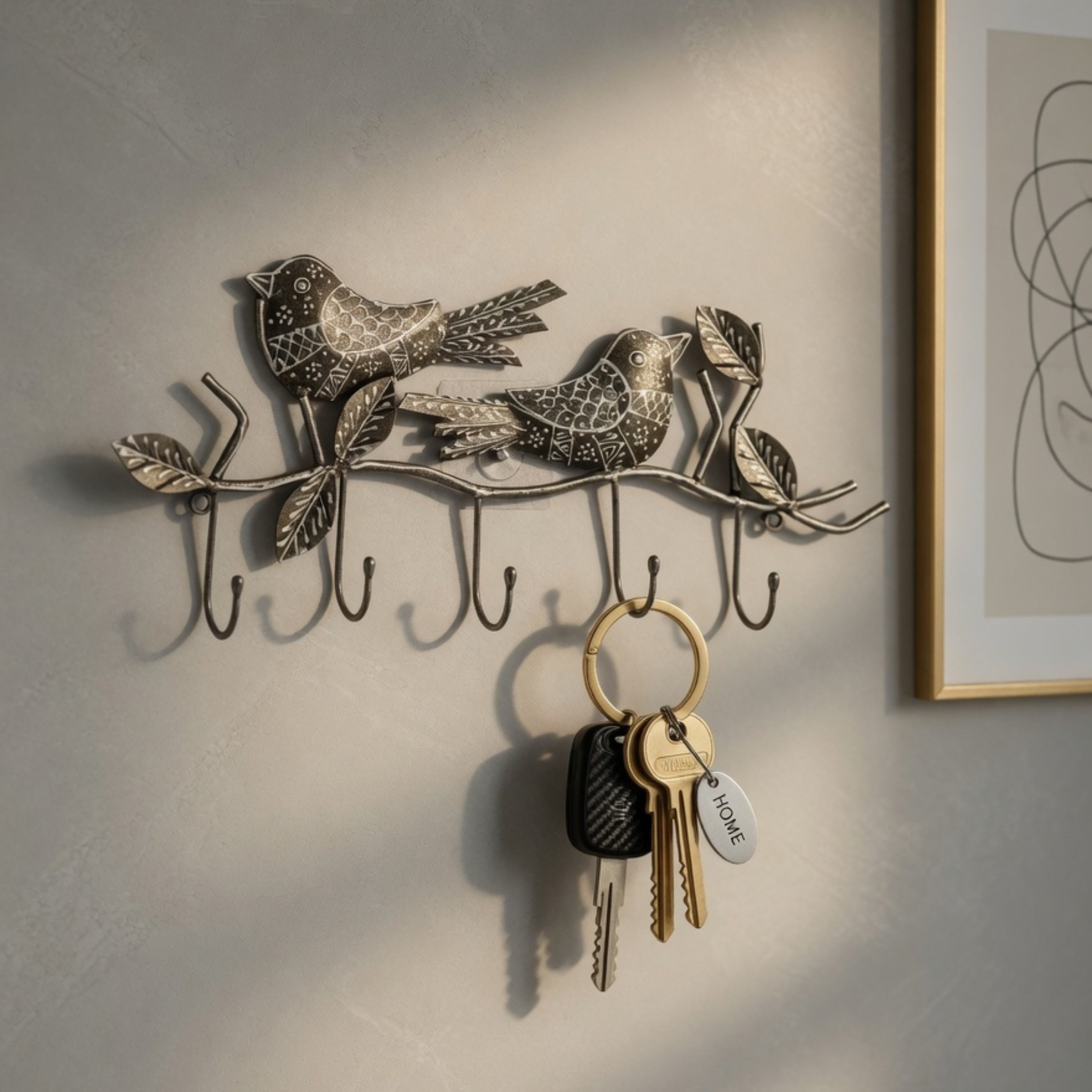 Gulabi Craft Handcrafted 2 Bird Key Holder – Antique Silver Metal Wall Hook for Entryway Decor & Housewarming Gifts