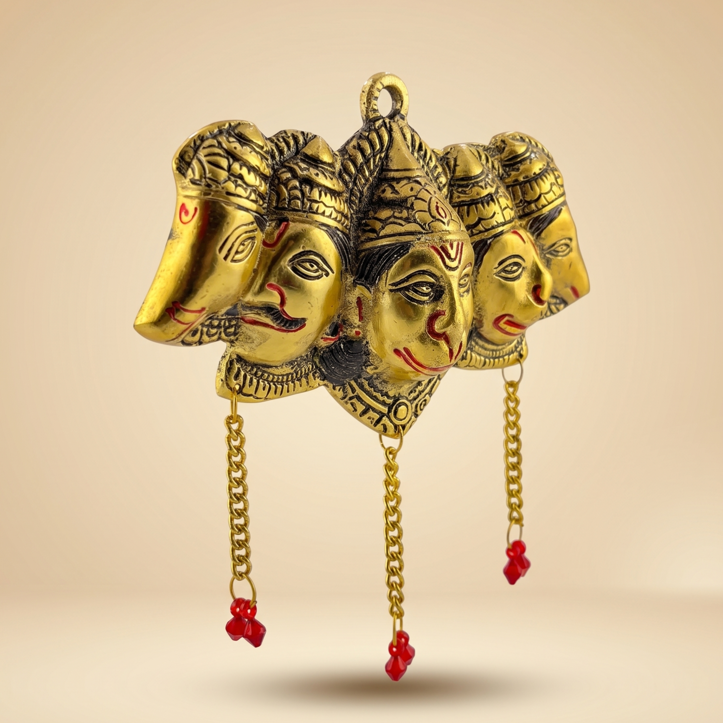 Handcrafted Panchmukhi Hanuman Wall Hanging – Antique Gold Metal Vastu Decor Spiritual Gift Item | Gulabi Craft