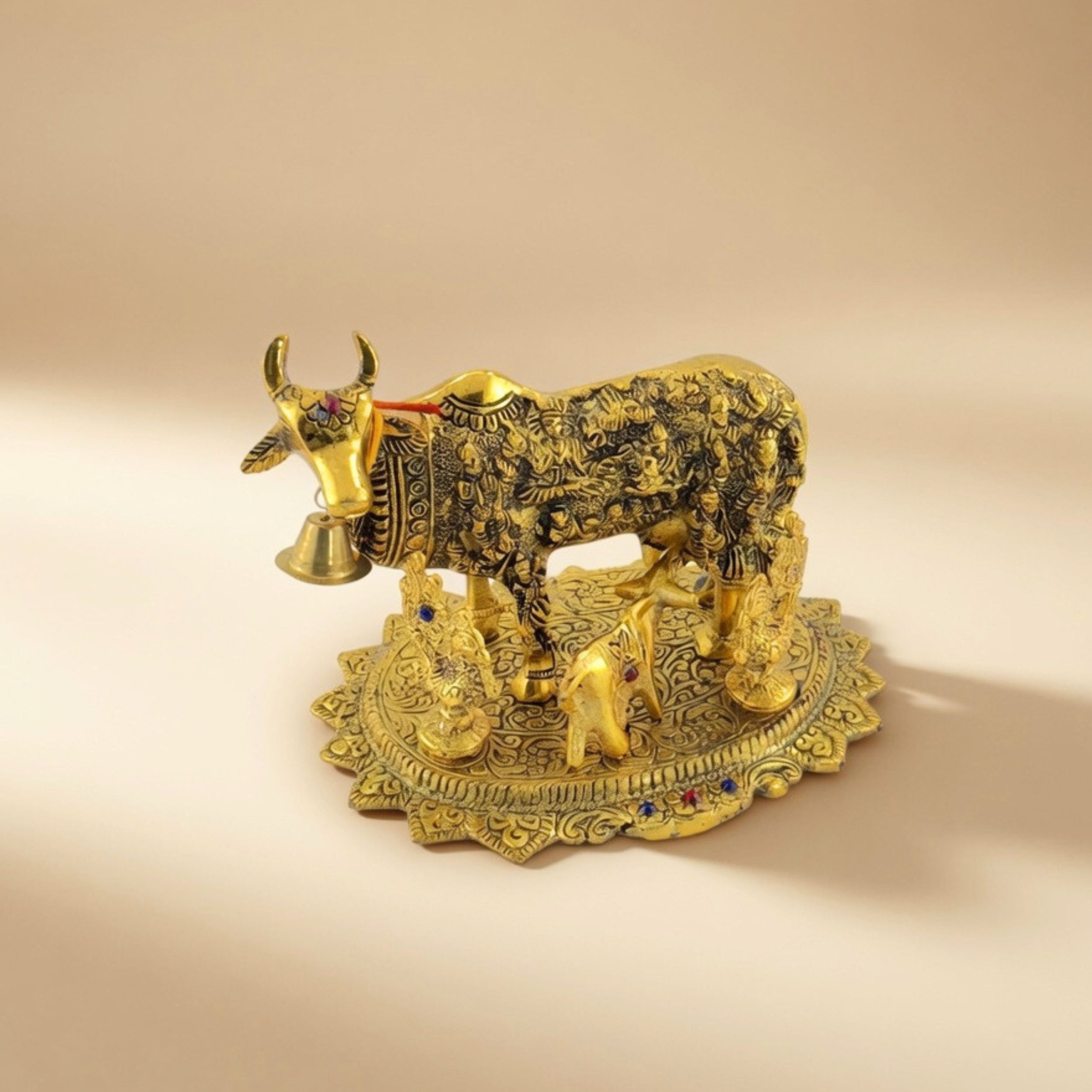 Handcrafted Kamdhenu Cow Idol | Gold Finish Spiritual Vastu Home Decor