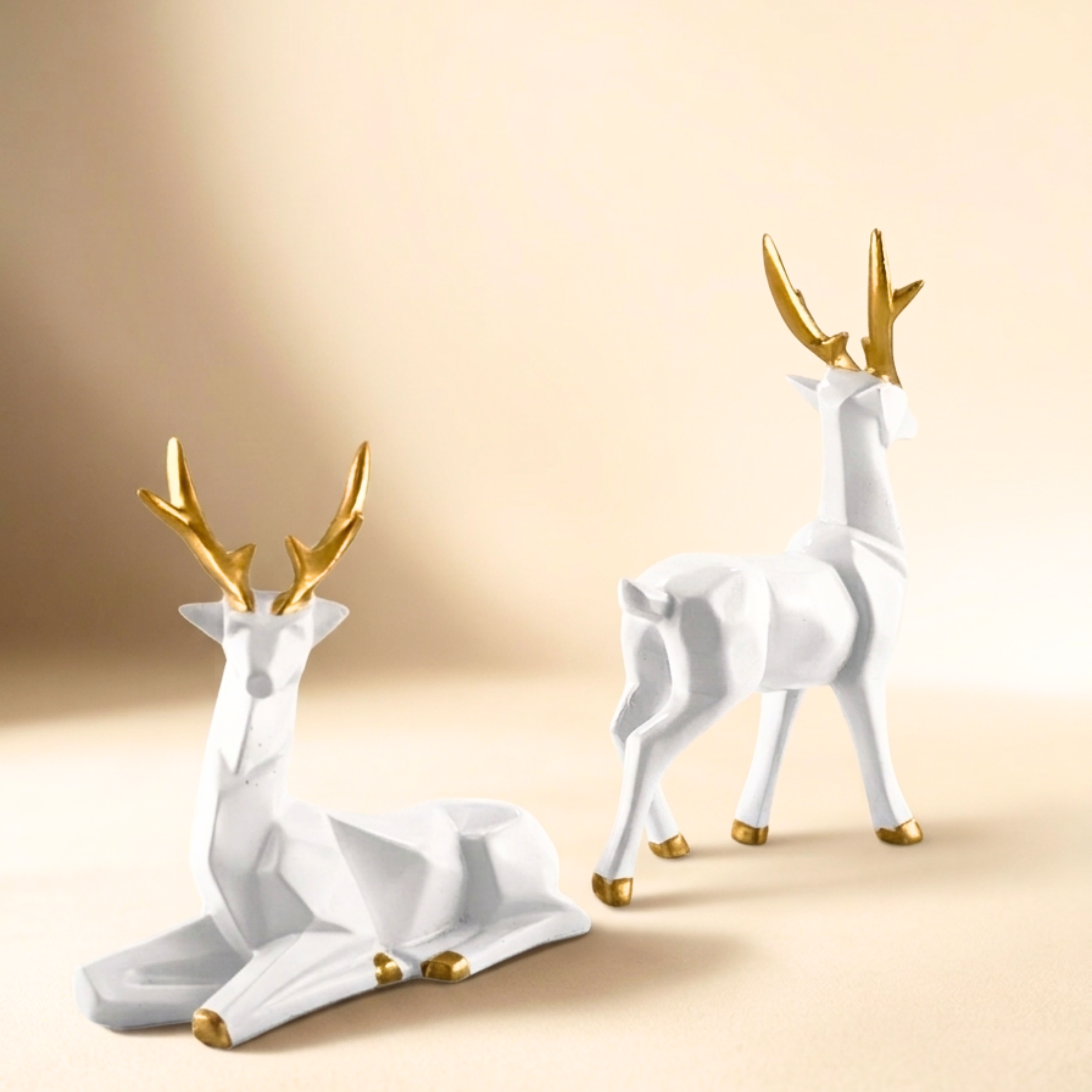 Modern White & Gold Deer Figurine Set – Luxury Home Decor Accent