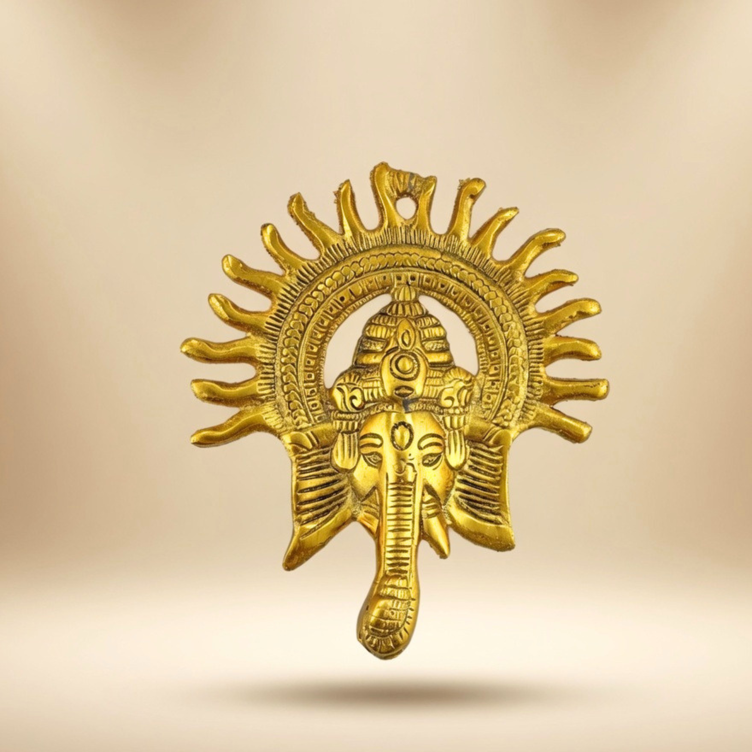 Ganesha Wall Decor with Sun Design | Handcrafted Spiritual Wall Hanging
