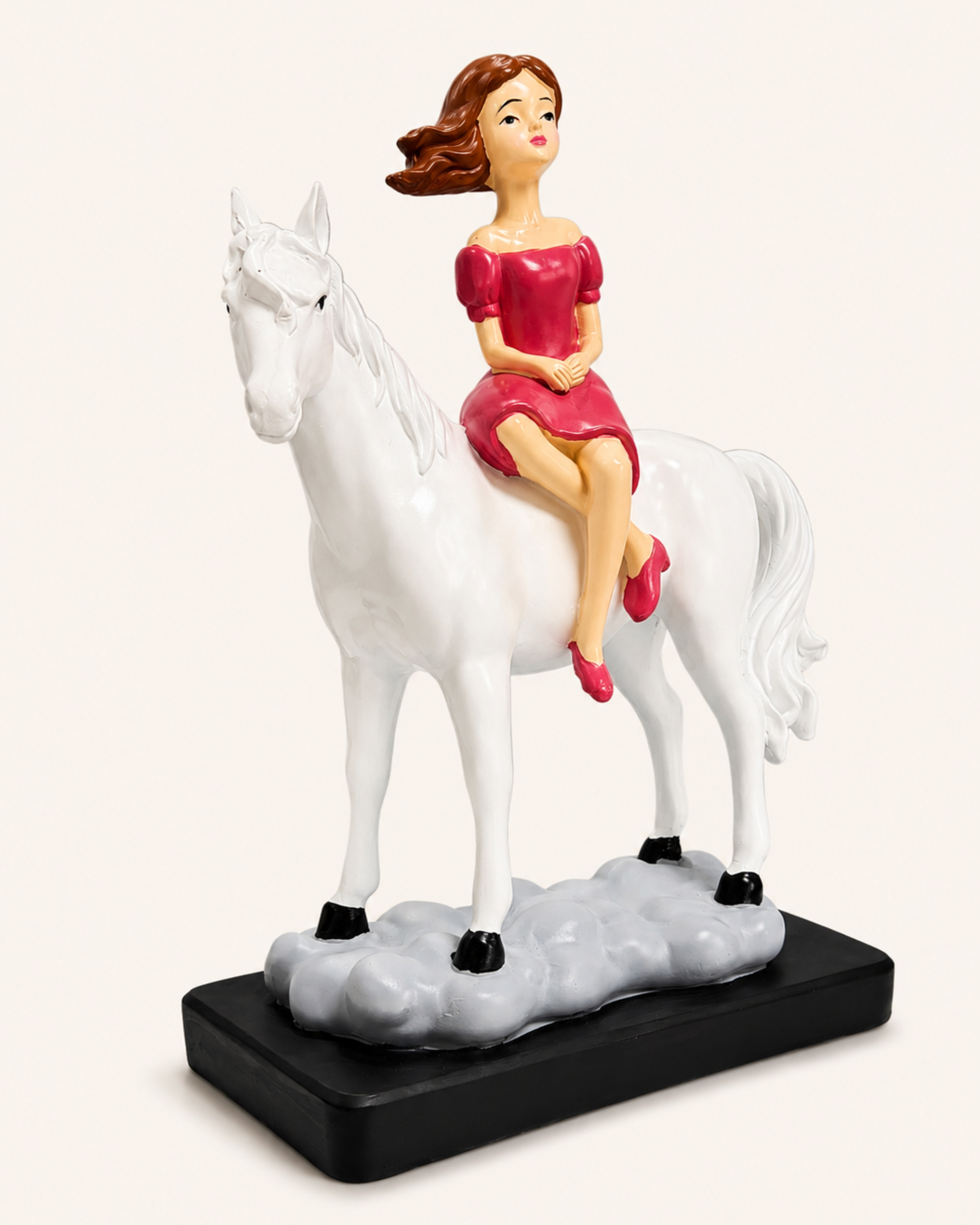 Fairytale Horse Rider Home Decor Piece | Handcrafted Resin Girl on White Horse Figurine for Table Decor | Gulabi Craft