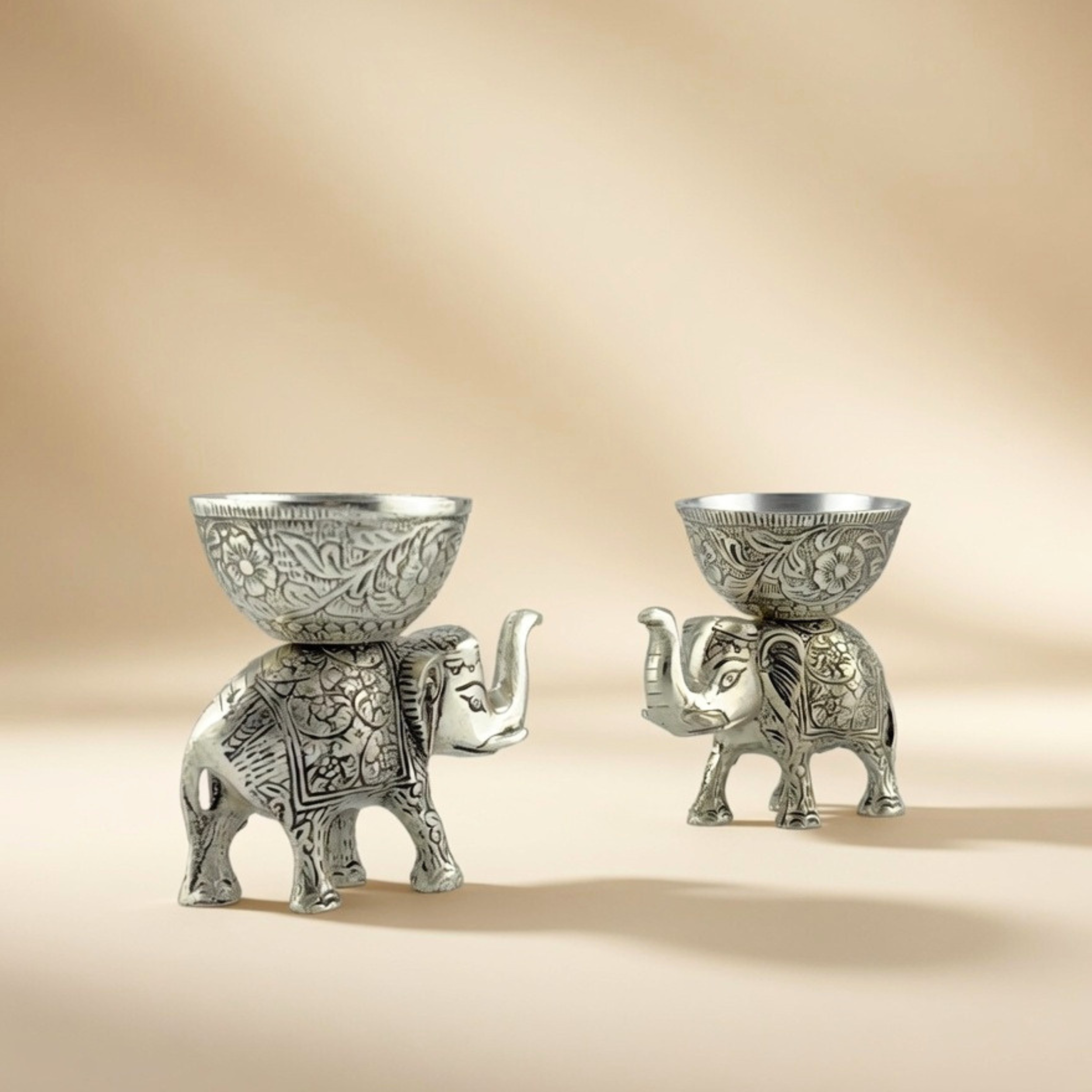 Handcrafted Silver Elephant Dry Fruit Bowl Set – Antique Serving Set for Table Decor & Premium Gifting | Gulabi Craft