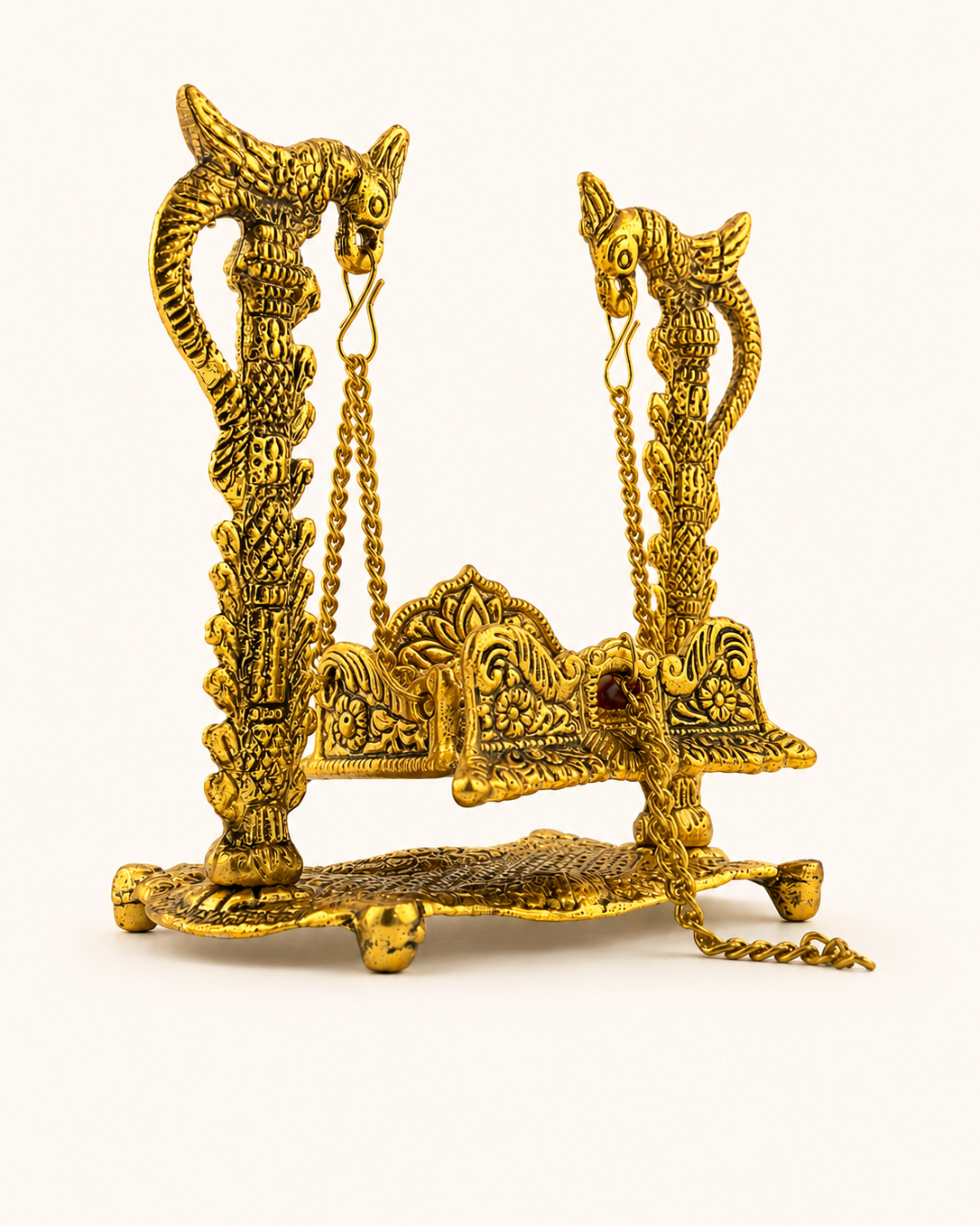 Gulabi Craft Handcrafted Parrot Krishna Jhula – Golden Laddu Gopal Swing Idol for Pooja Decor & Premium Gift Item