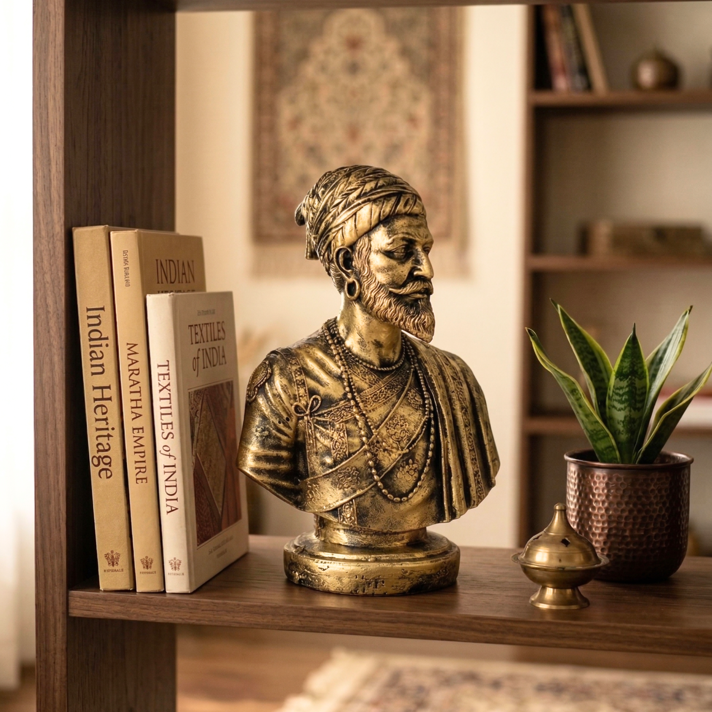 Chhatrapati Shivaji Maharaj Bust Statue Antique Gold Handcrafted Home Decor | Gulabi Craft