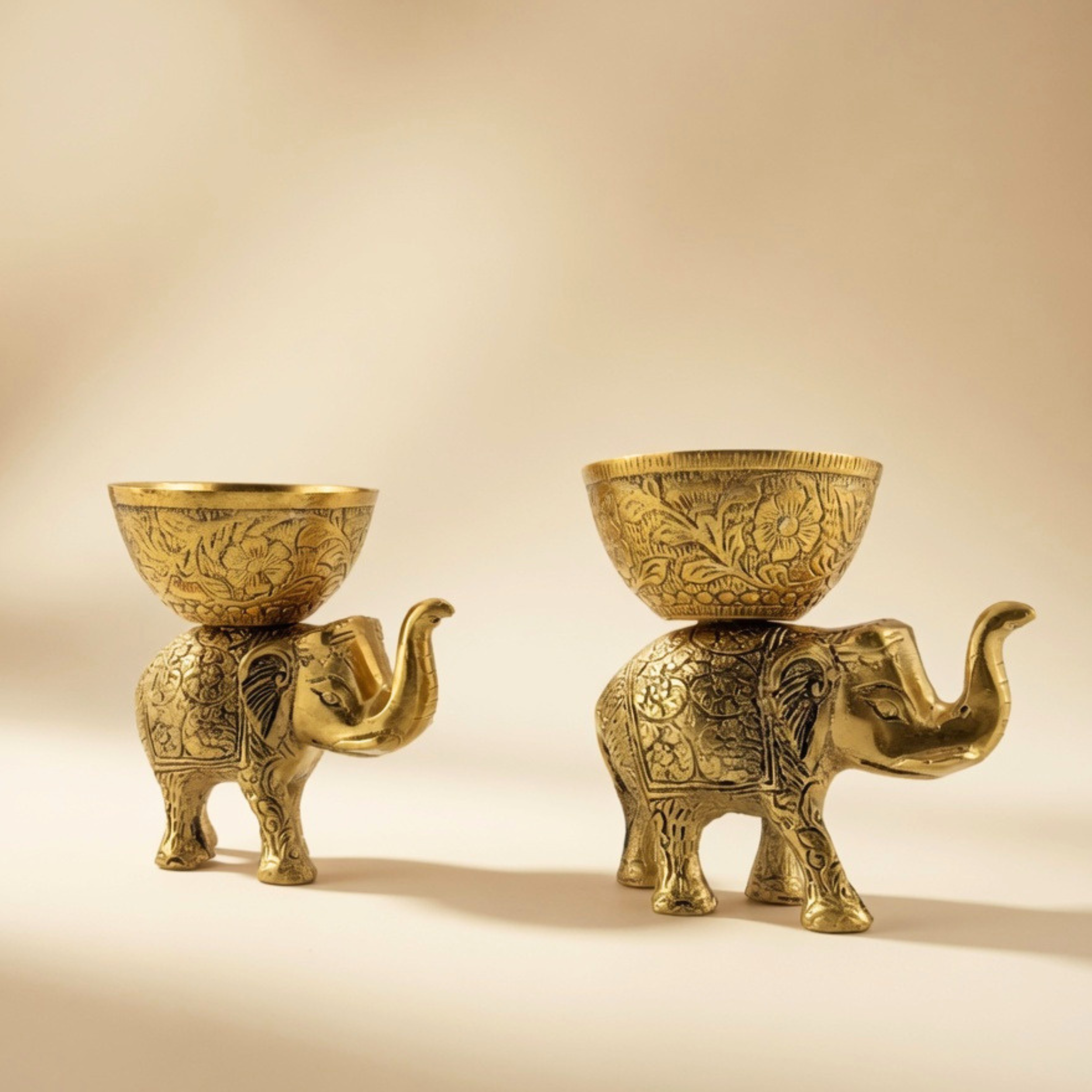 Gulabi Craft Handcrafted Golden Elephant Serving Bowl – Premium Metal Dry Fruit Holder & Royal Table Decor