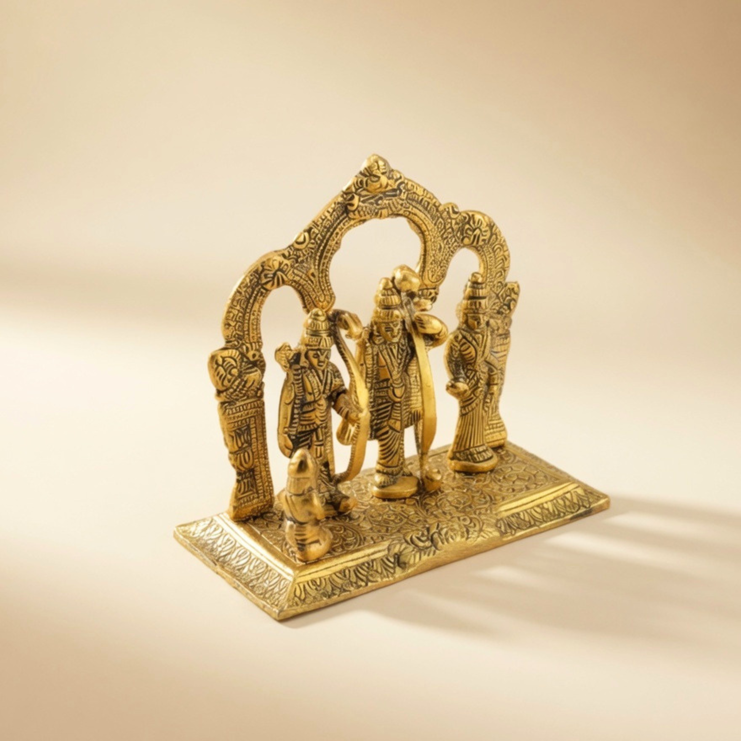 Gulabi Craft Handcrafted Ram Darbar Idol – Antique Gold Metal Statue for Pooja Room & Premium Home Decor