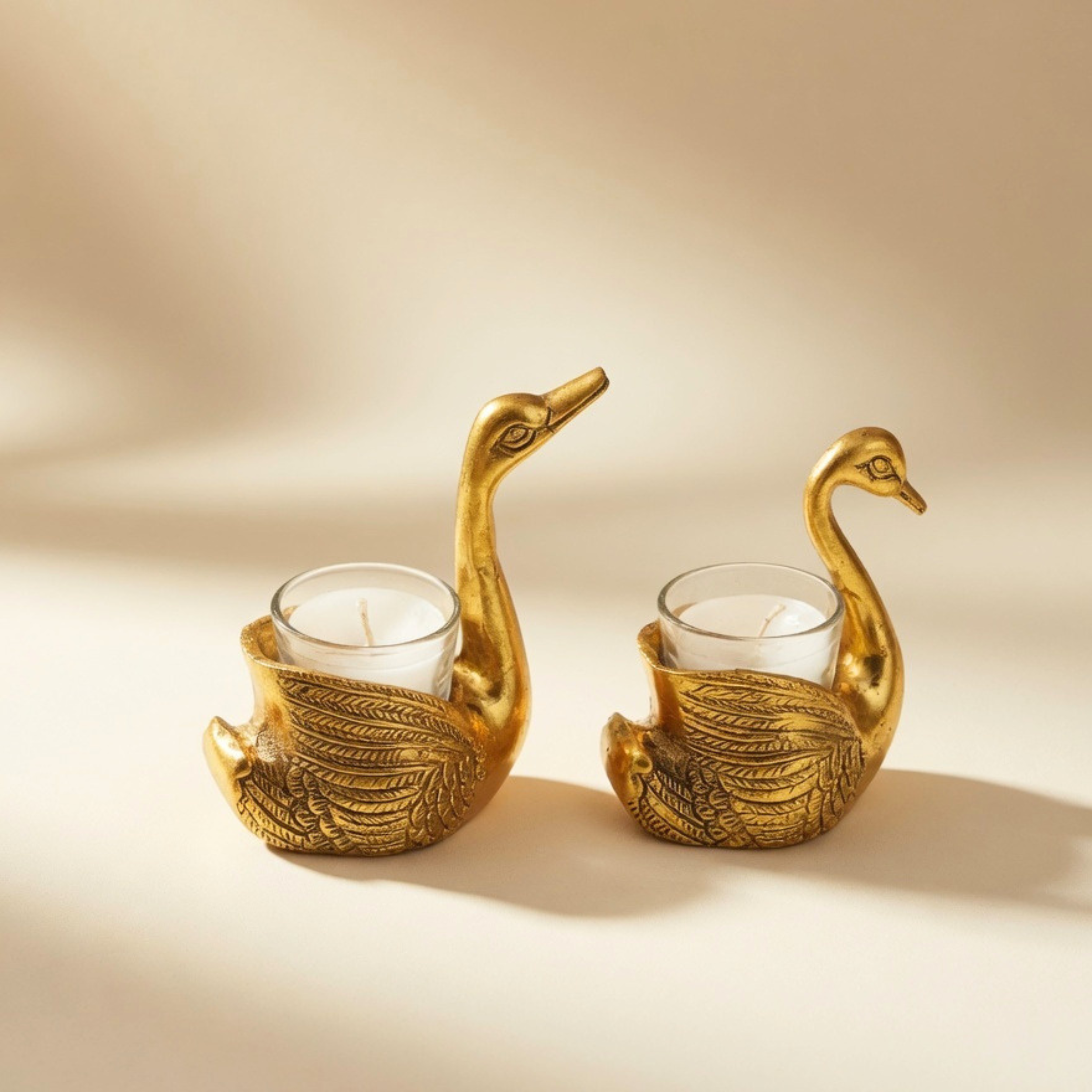 Gulabi Craft Set of 2 Golden Duck Candle Holders – Handcrafted Tealight Votive Stand for Table Decor & Festive Gifting