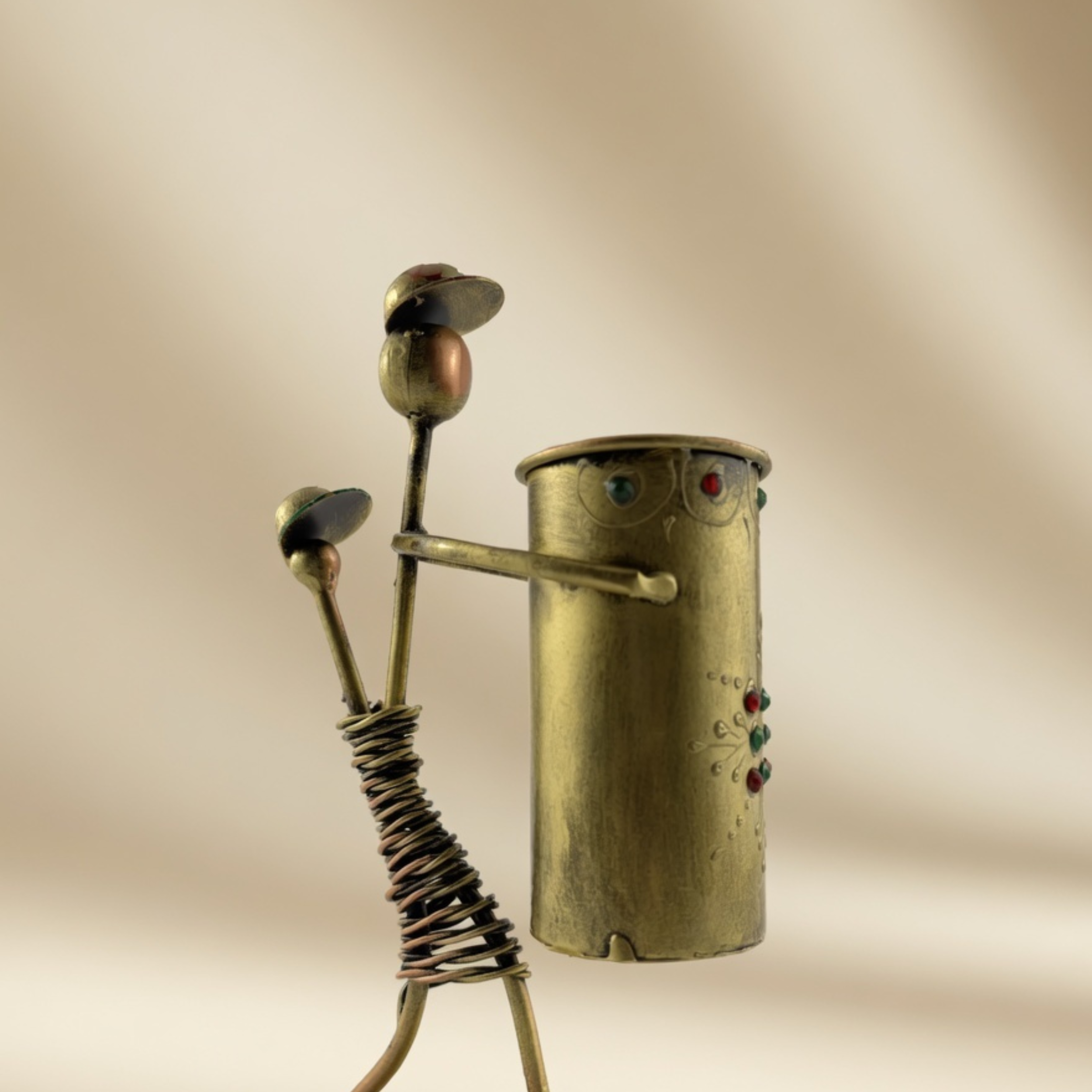 Handcrafted Lady Basket Pen Stand – Vintage Metal Table Organizer Home Decor Gift | Gulabi Craft