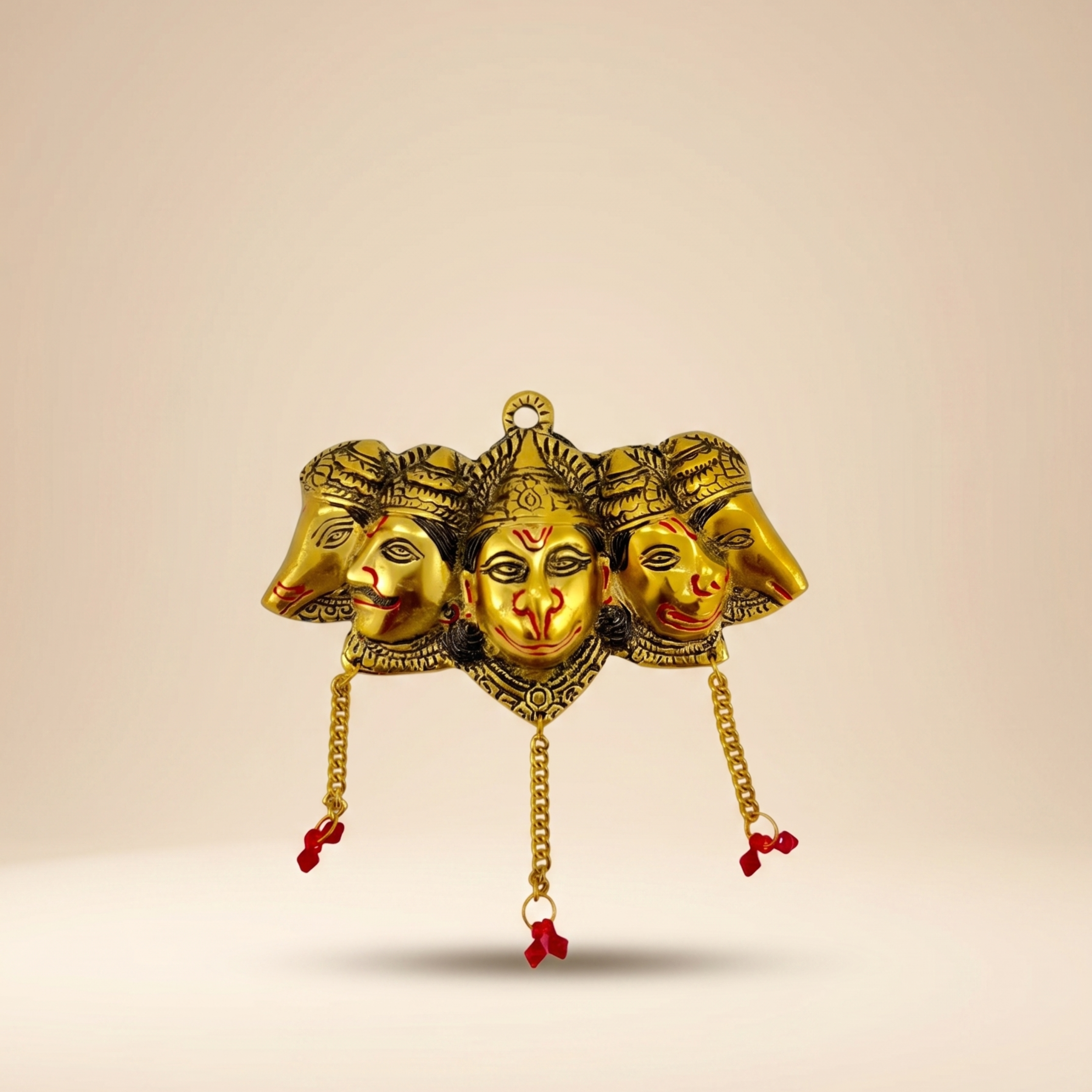 Handcrafted Panchmukhi Hanuman Wall Hanging – Antique Gold Metal Vastu Decor Spiritual Gift Item | Gulabi Craft