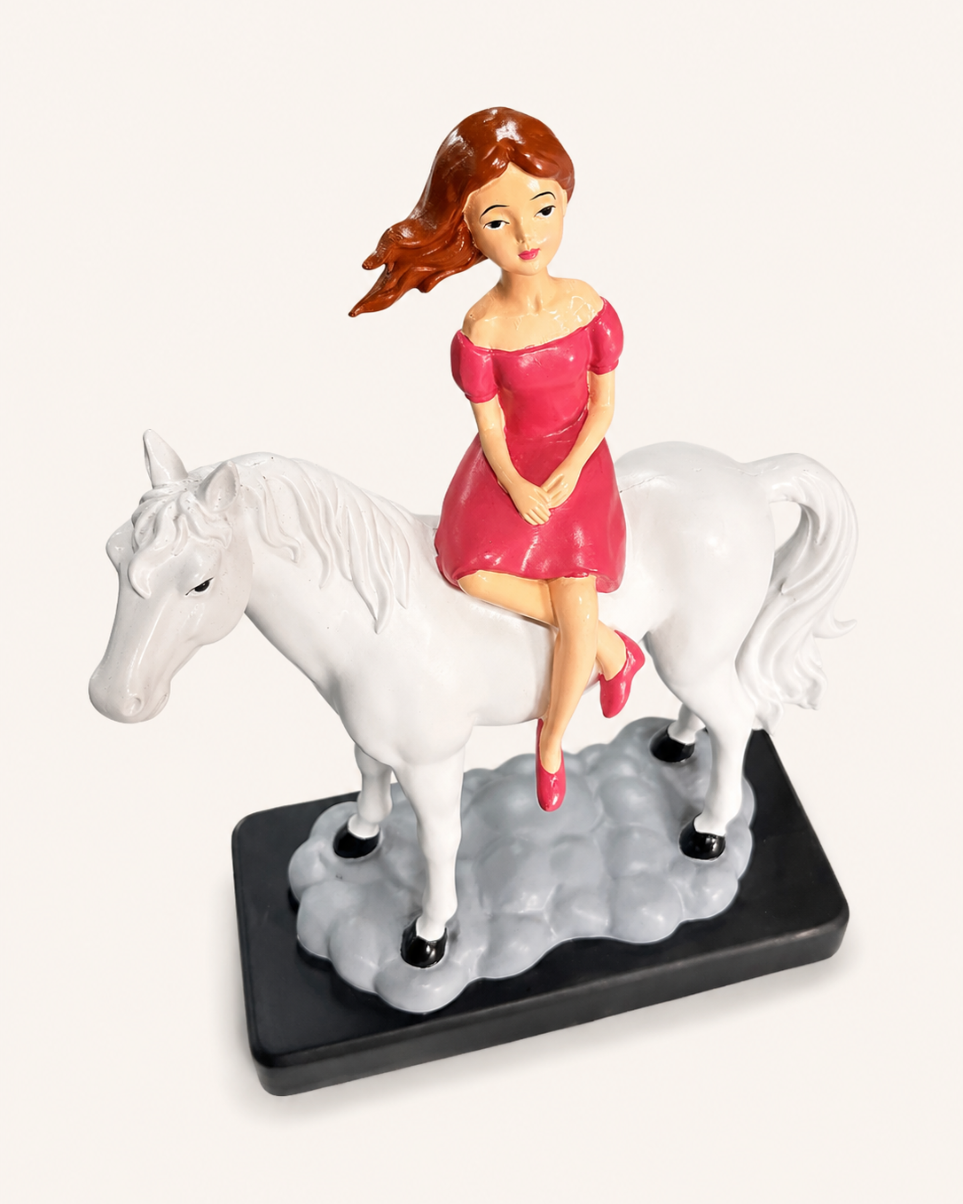Fairytale Horse Rider Home Decor Piece | Handcrafted Resin Girl on White Horse Figurine for Table Decor | Gulabi Craft
