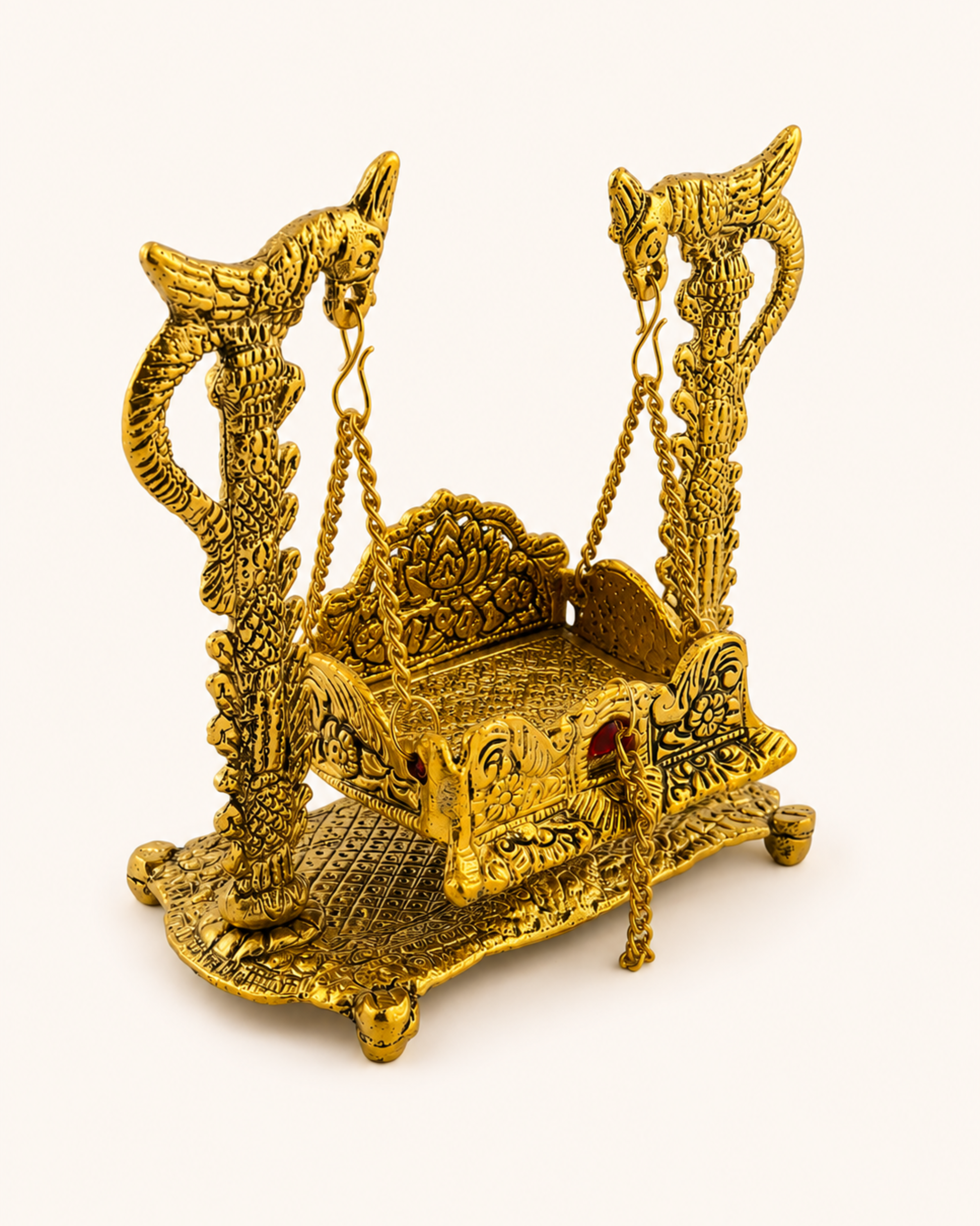 Gulabi Craft Handcrafted Parrot Krishna Jhula – Golden Laddu Gopal Swing Idol for Pooja Decor & Premium Gift Item