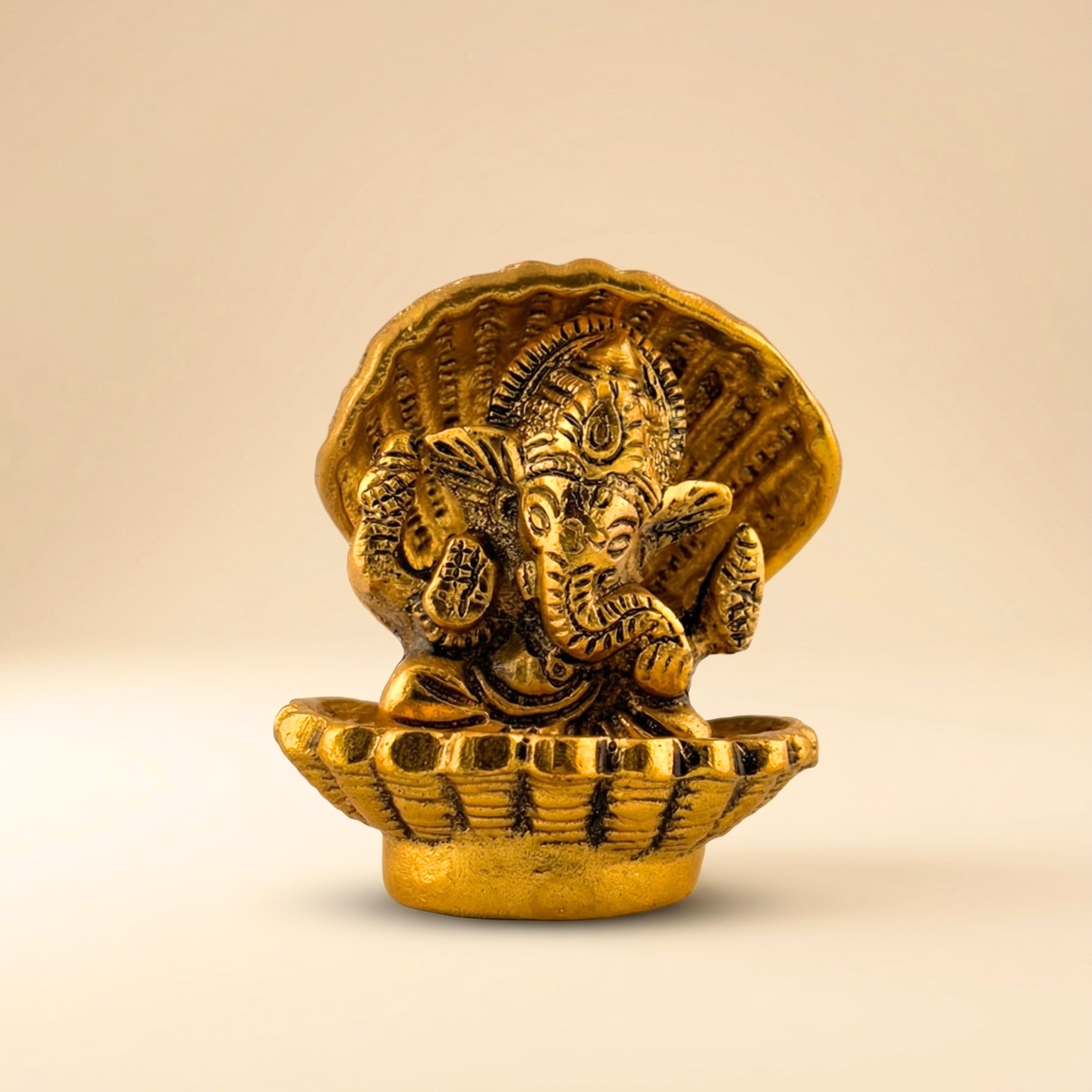 Handcrafted Seep Ganesha Idol – Antique Gold Seashell Ganpati for Home Decor &Premium Gifting | Gulabi Craft