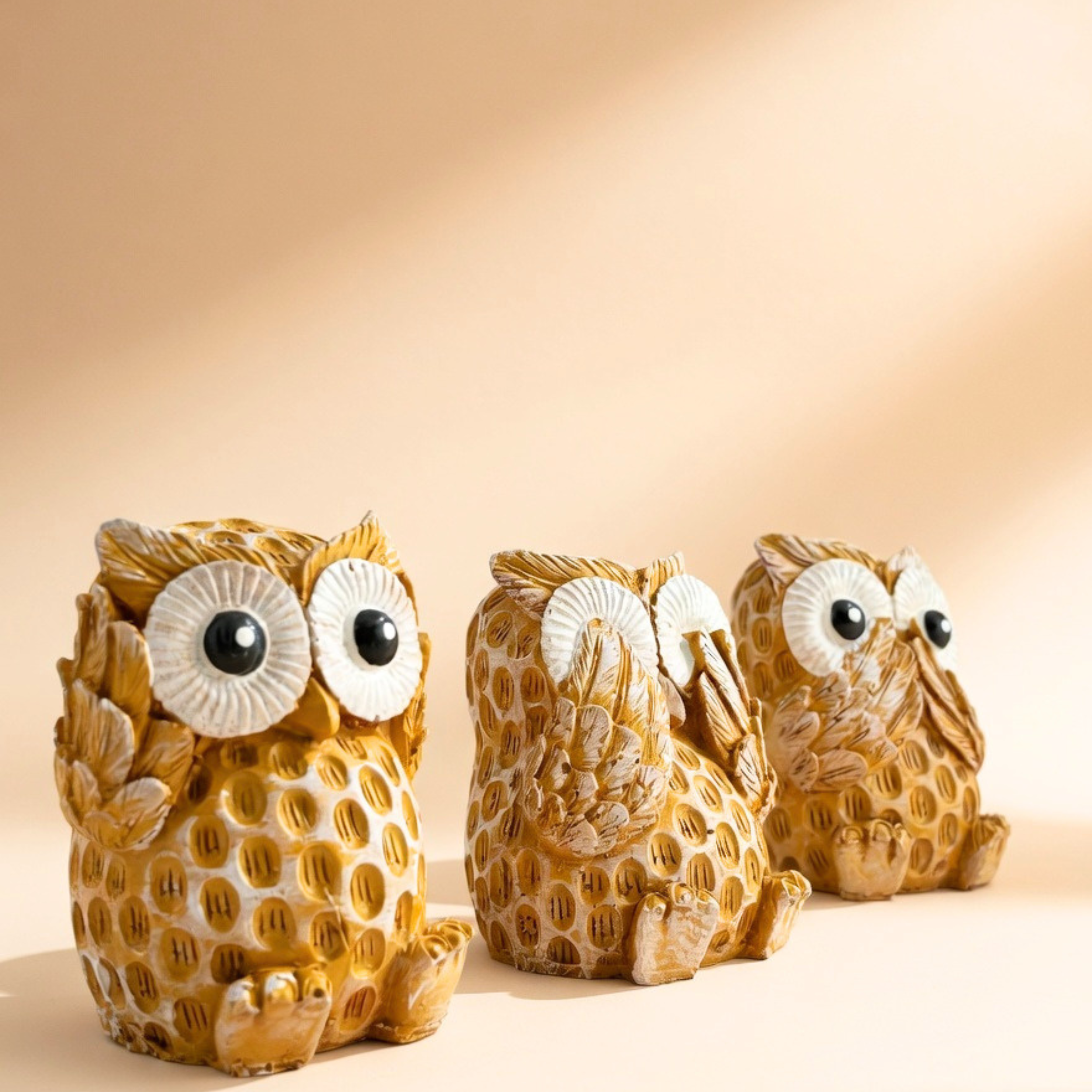 Handmade Owl Figurine Set – Cute Resin Home Decor Showpiece