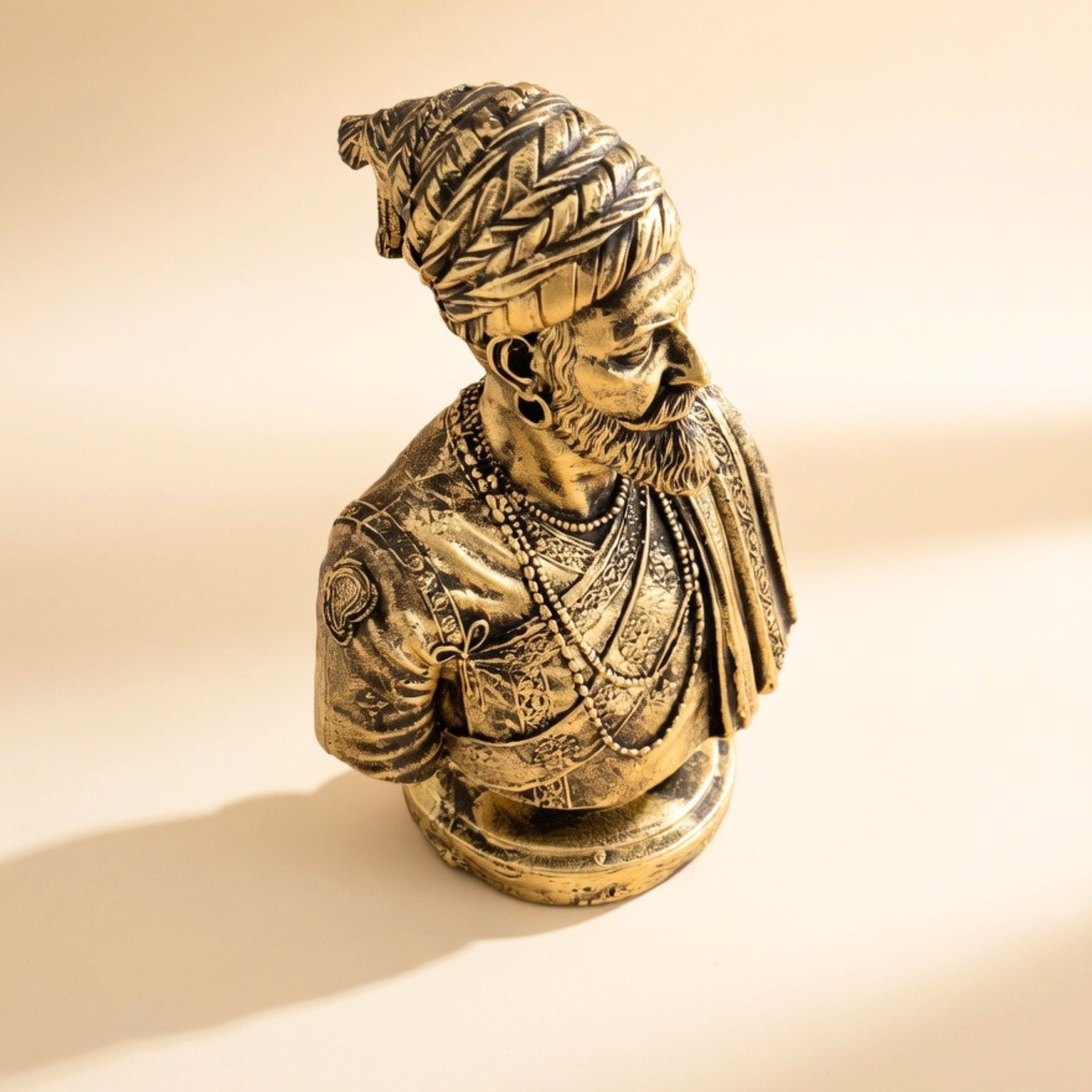 Chhatrapati Shivaji Maharaj Bust Statue Antique Gold Handcrafted Home Decor | Gulabi Craft