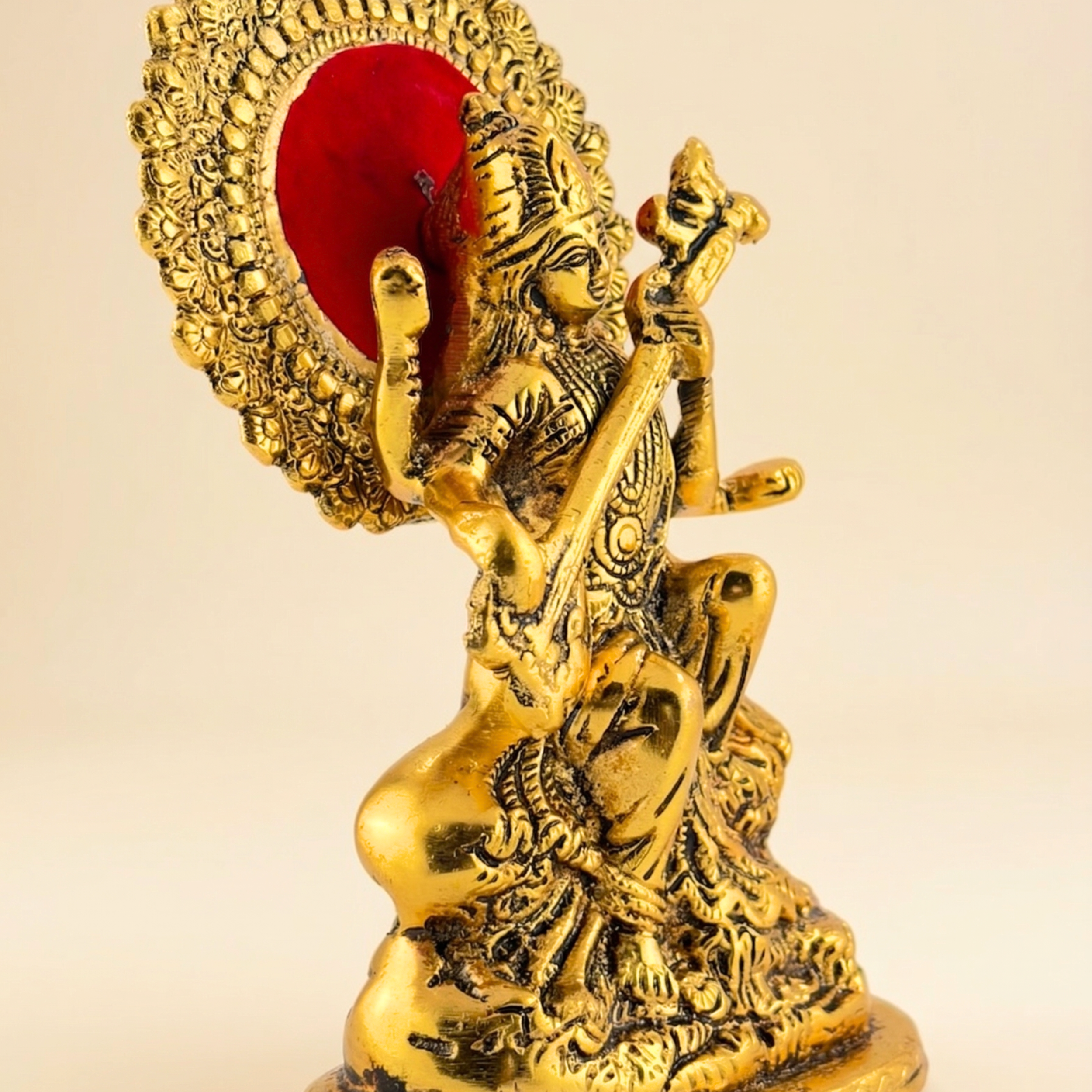 Gulabi Craft Handcrafted Saraswati Maa Idol – Antique Gold Metal Statue for Pooja Room, Study Decor & Gifting
