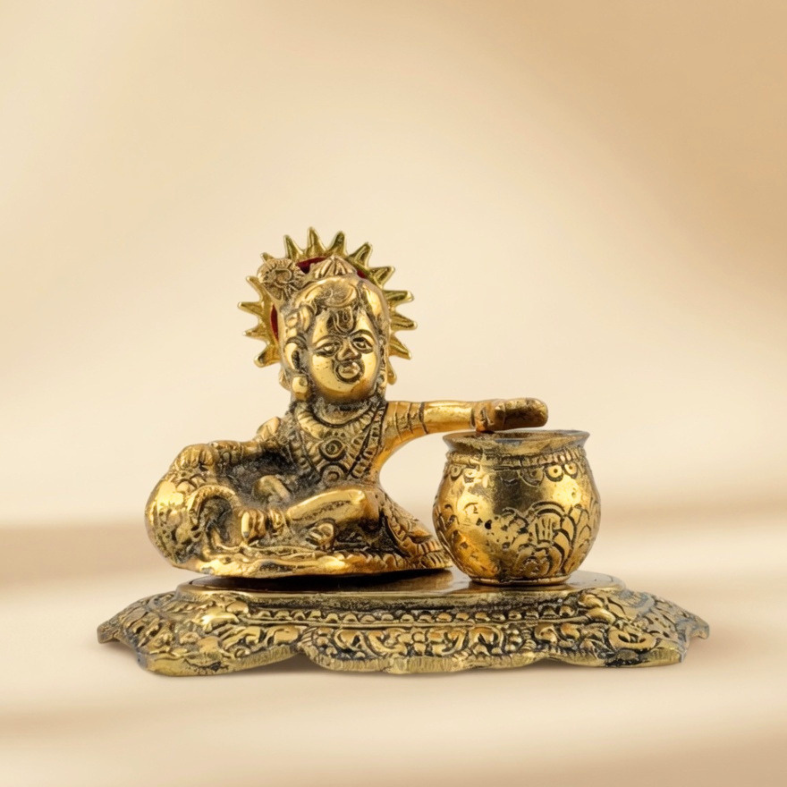 Handcrafted Matka Gopal Idol – Antique Gold Laddu Gopal Krishna for Pooja Room &Premium Gifting | Gulabi Craft