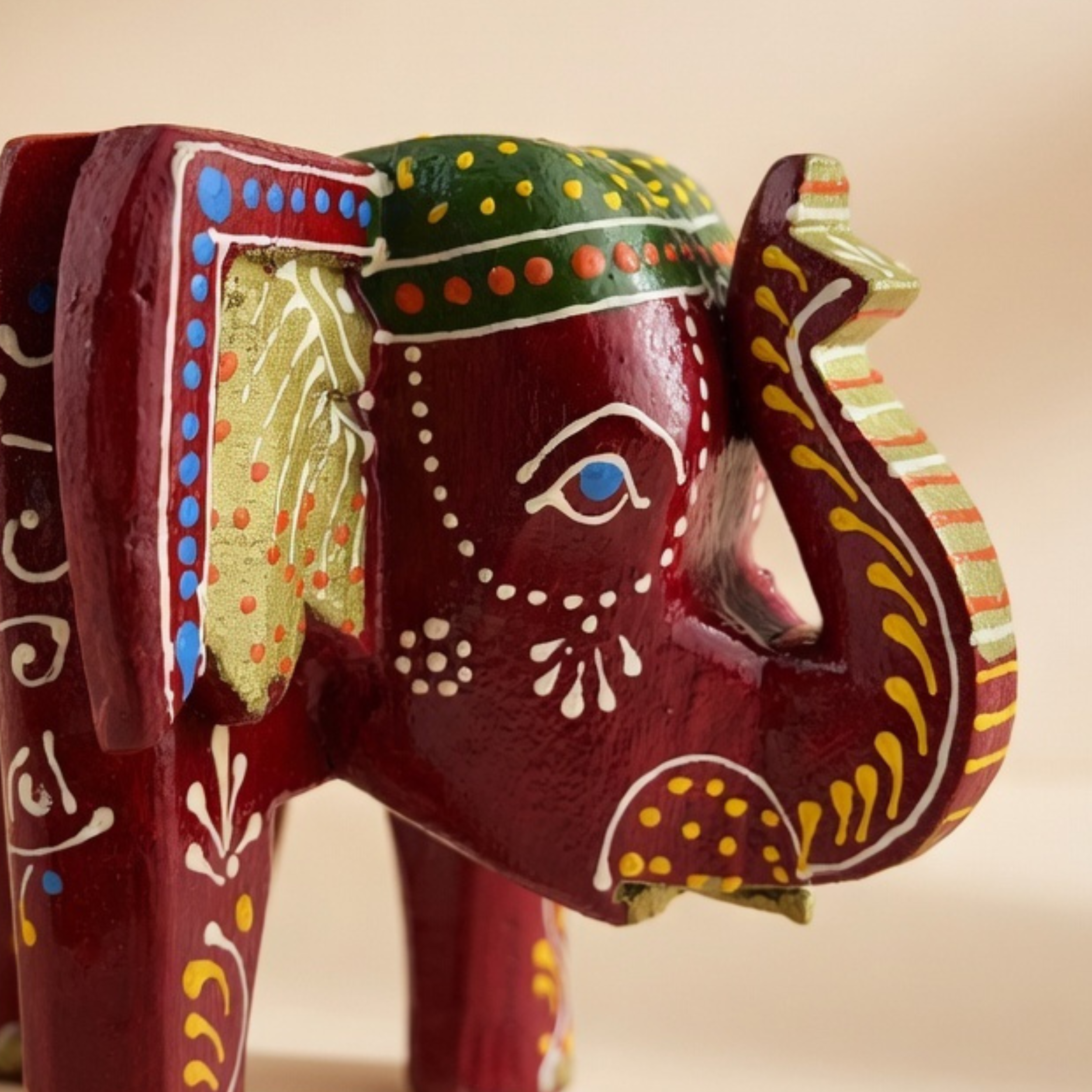 Gulabi Craft Premium Red Wooden Elephant Stool (8-Inch) – Hand-Painted Traditional Accent Table & Home Decor