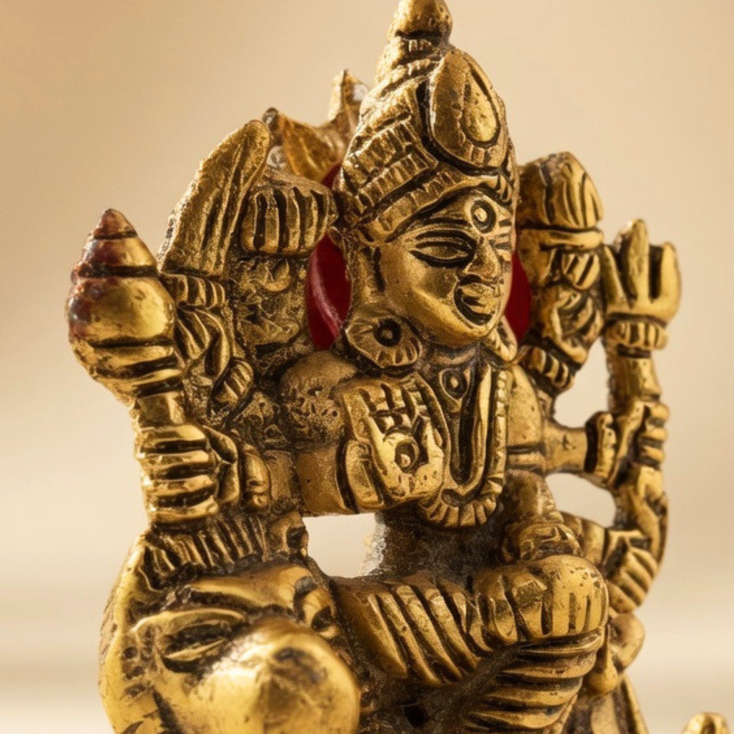 Handcrafted Sherawali Maa Idol – Antique Gold Metal Durga Statue for Pooja Room & Home Decor | Gulabi Craft