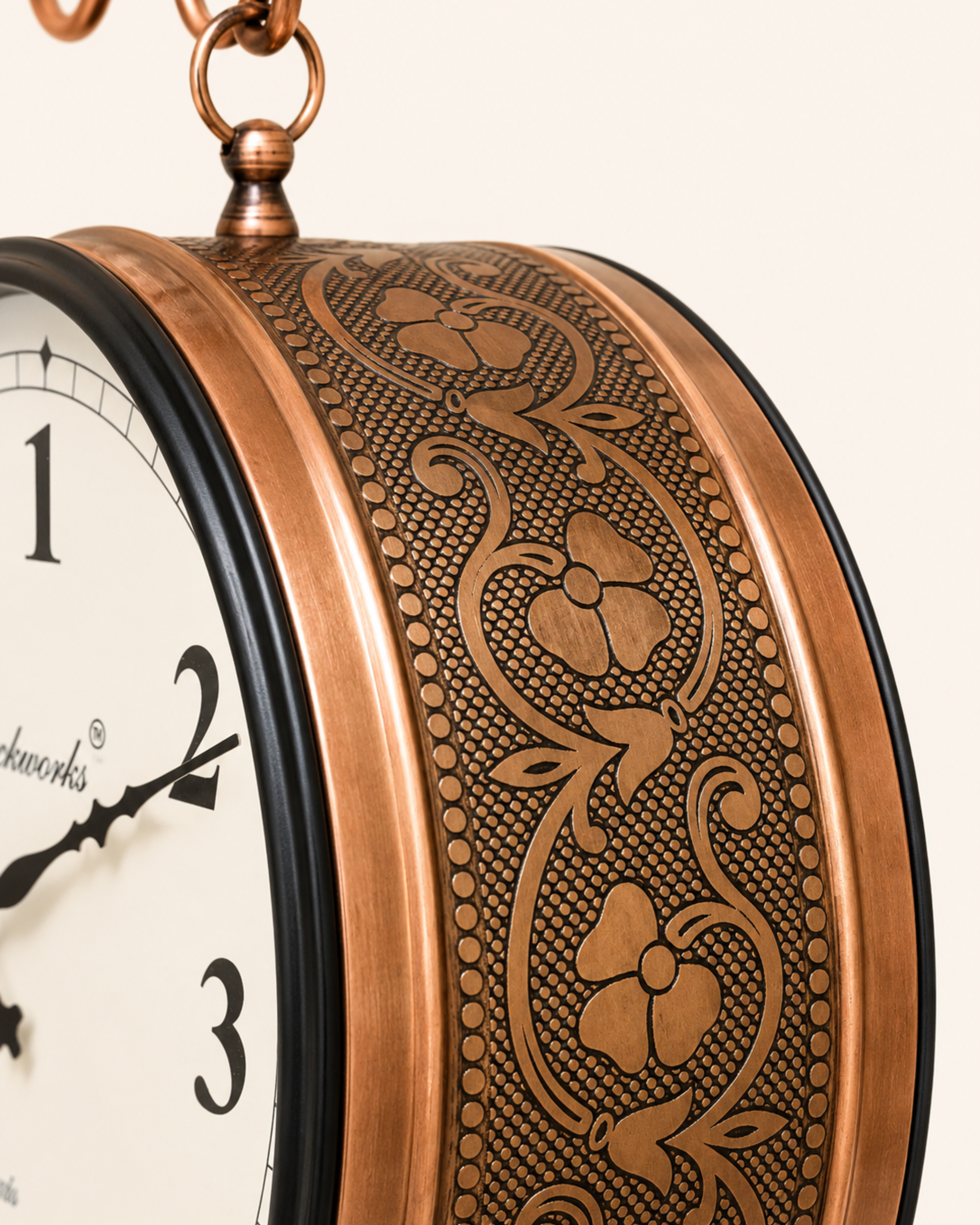 8 Inch Double Face Retro Wall Clock | Antique Embossed Metal Silent Station Clock for Living Room | Gulabi Craft