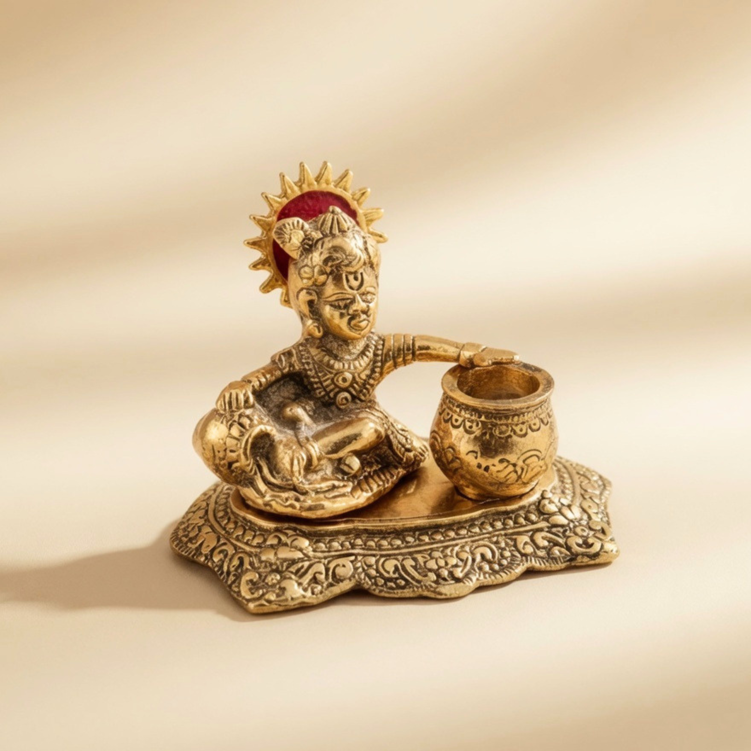 Handcrafted Matka Gopal Idol – Antique Gold Laddu Gopal Krishna for Pooja Room &Premium Gifting | Gulabi Craft