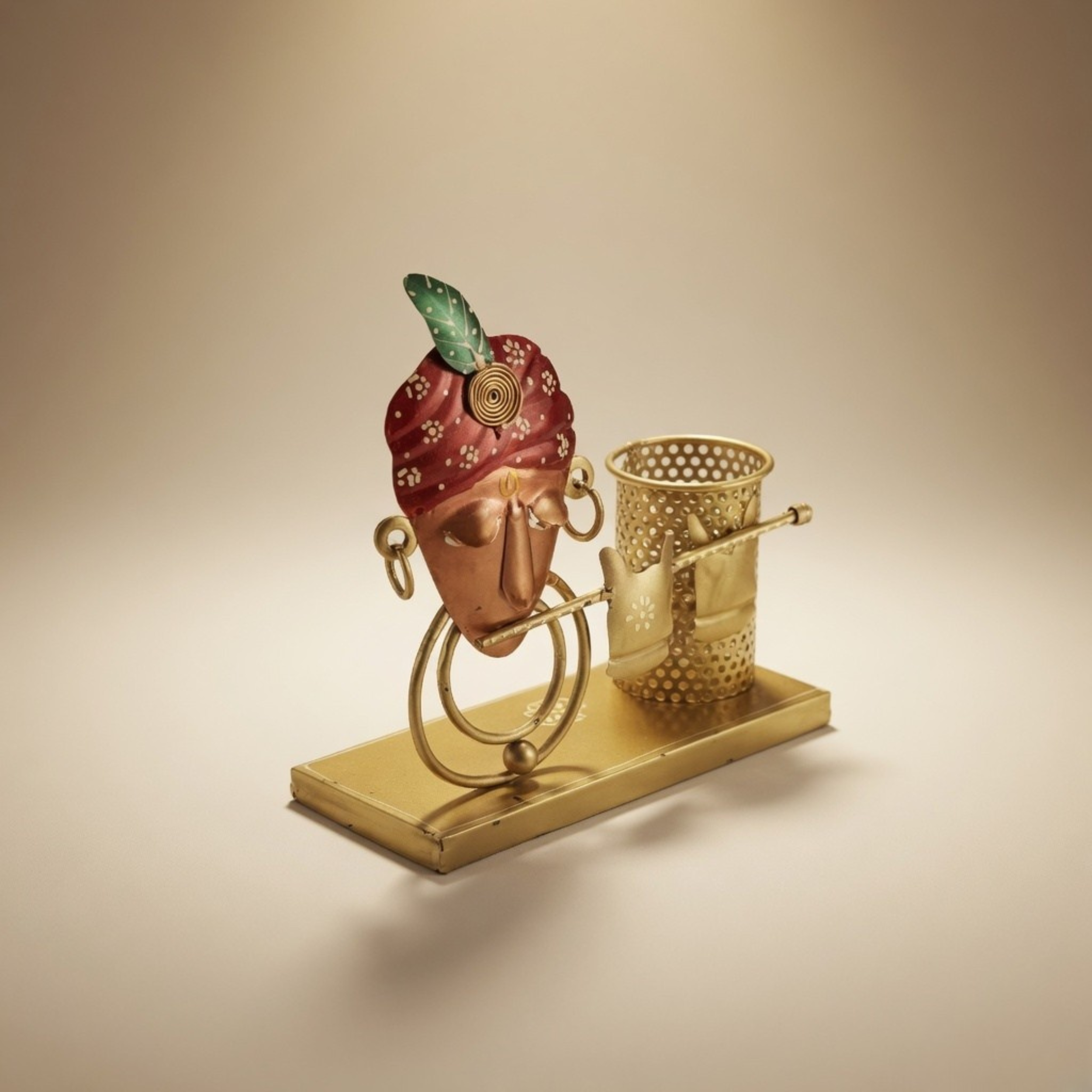Handmade Rajasthani Metal Pen Stand Desk Organizer for Home & Office Decor