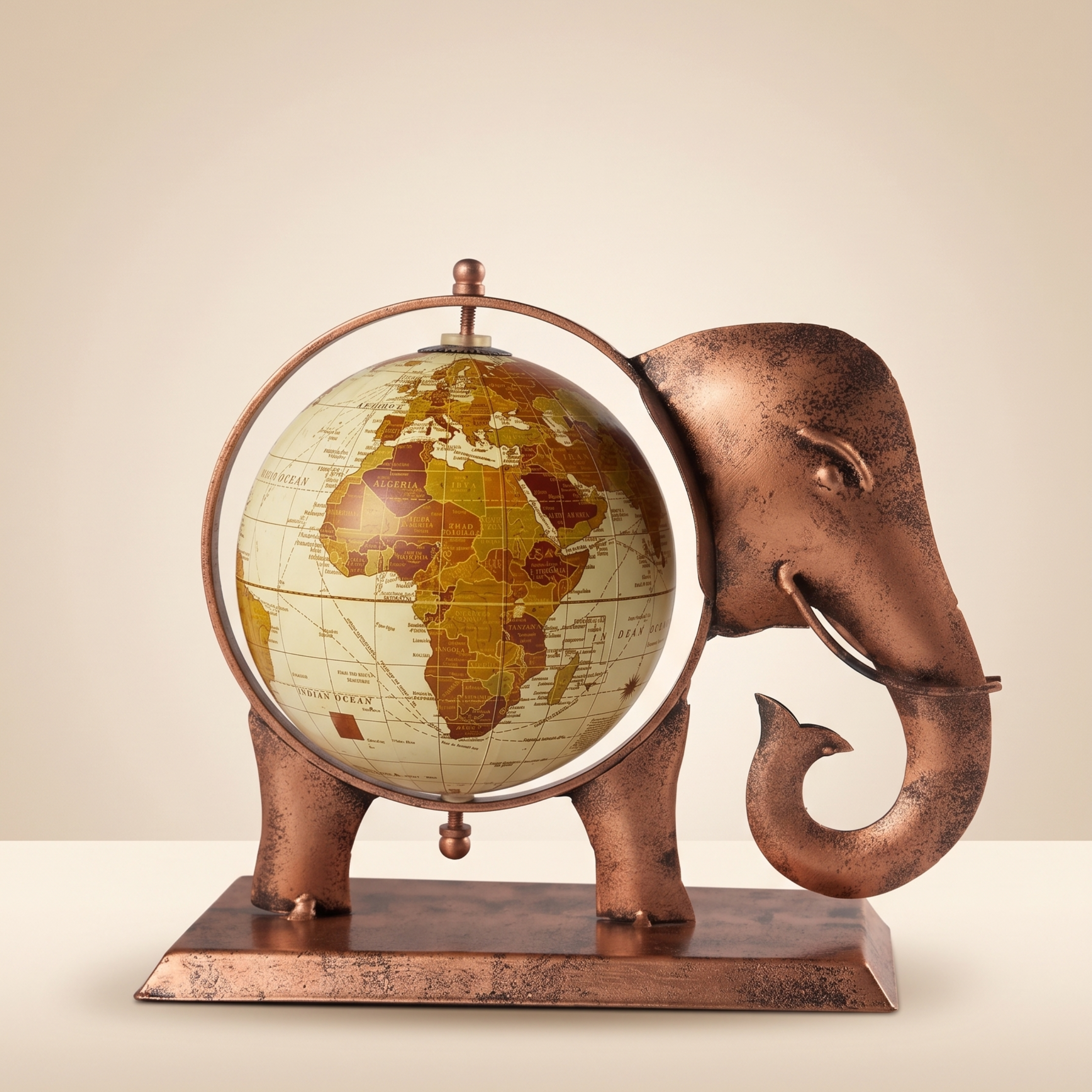 Antique Elephant Globe Showpiece – Handcrafted Metal Table Decor for Office Desk & Gifting | Gulabi Craft