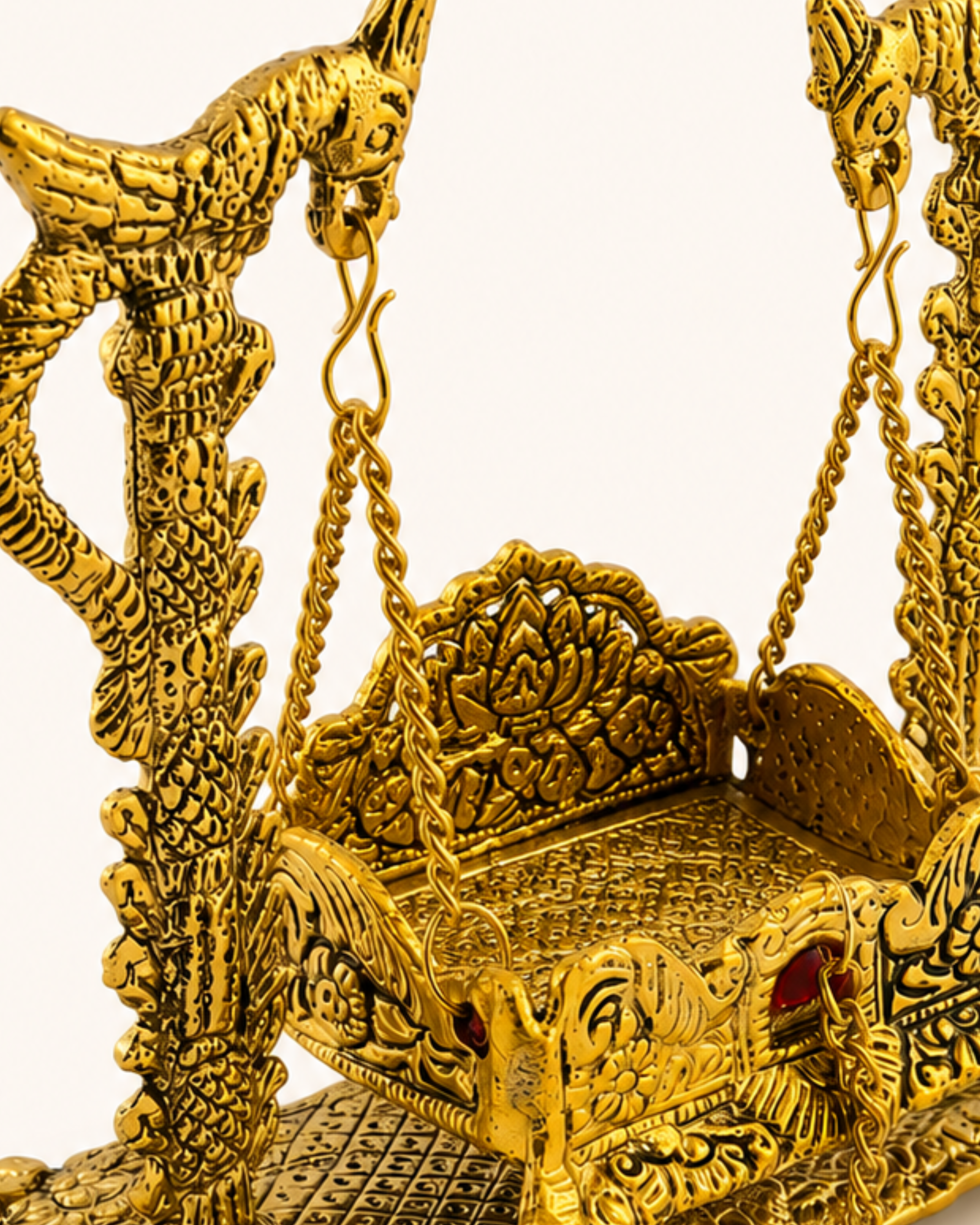 Gulabi Craft Handcrafted Parrot Krishna Jhula – Golden Laddu Gopal Swing Idol for Pooja Decor & Premium Gift Item
